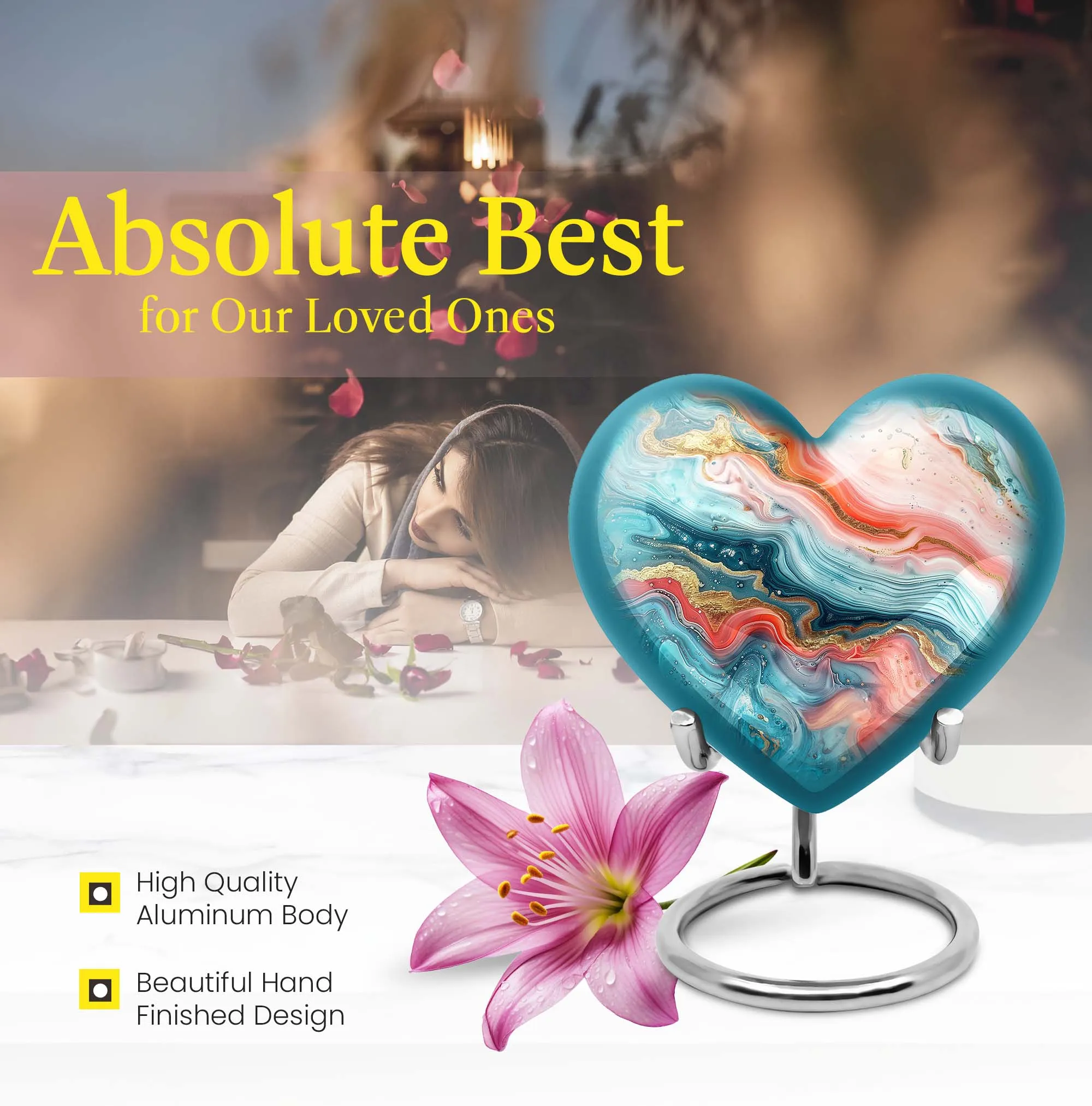 Abstract Urn Villanelle: Peaceful Rest Heart Design Urn