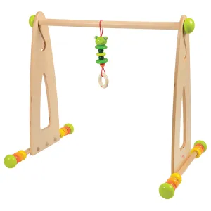 Adjustable Wooden Infant Play Gym with Frog Pull Toy | Perfect for Tummy Time & Floor Play