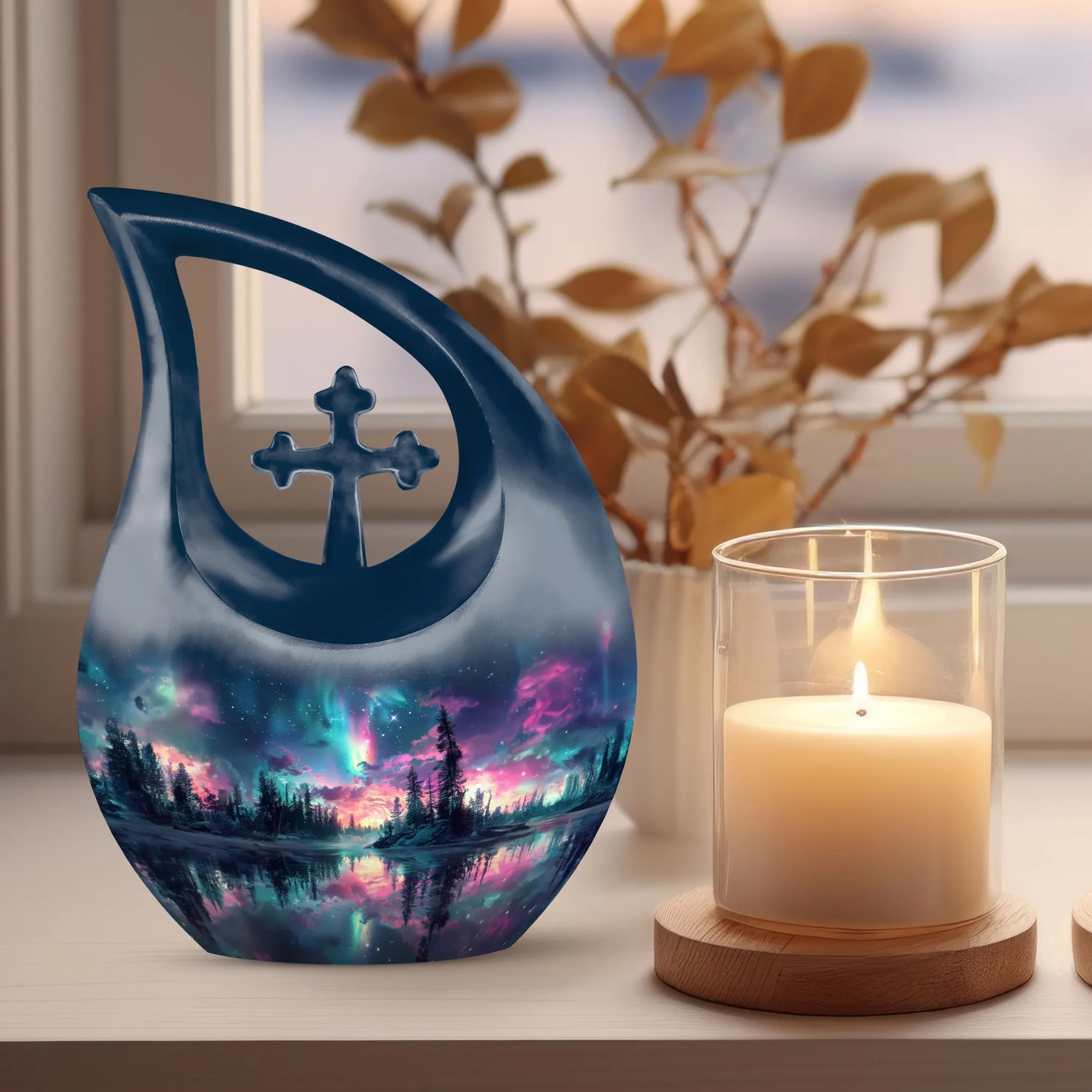 Affordable Aurora Borealis Cross Drop Memorial Tribute Large Urn