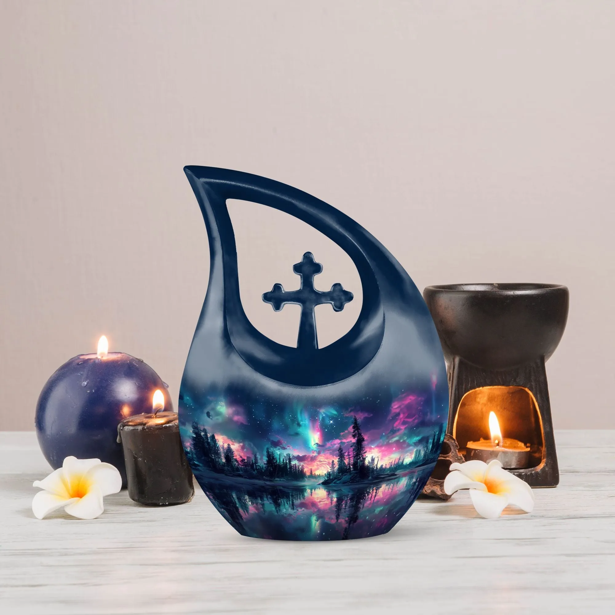 Affordable Aurora Borealis Cross Drop Memorial Tribute Large Urn