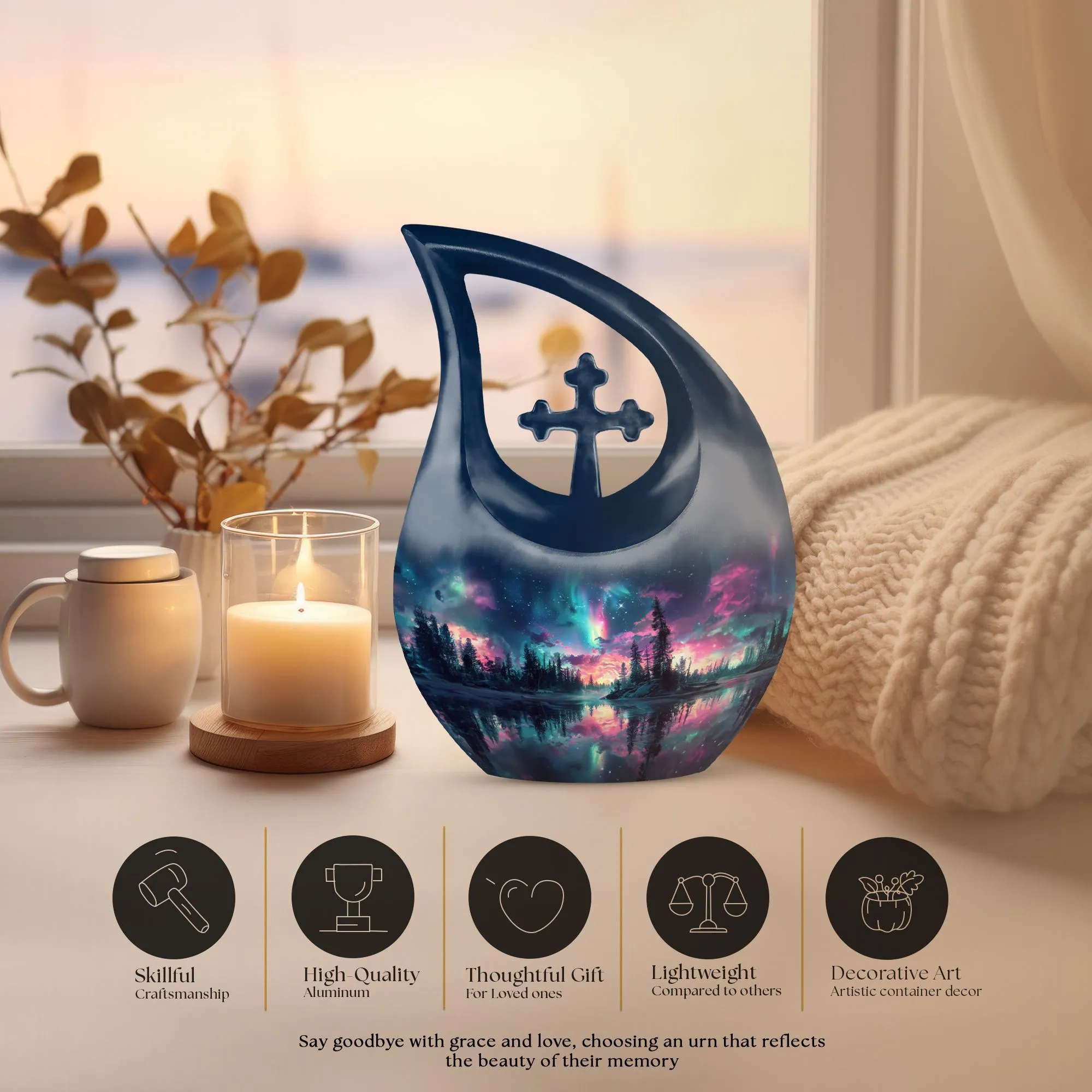 Affordable Aurora Borealis Cross Drop Memorial Tribute Large Urn