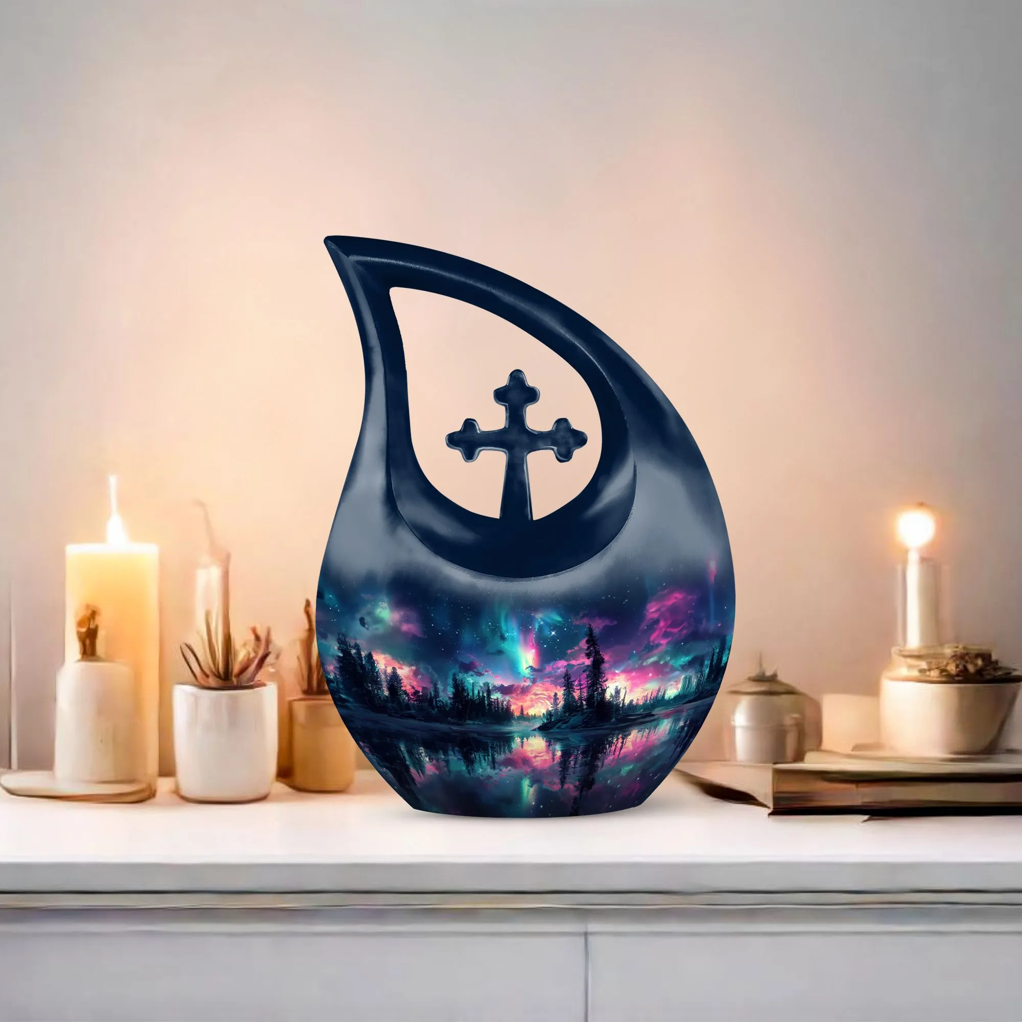Affordable Aurora Borealis Cross Drop Memorial Tribute Large Urn