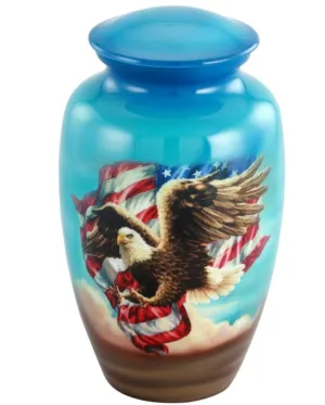 Bald Eagle & American Flag Hand Painted Cremation Urn