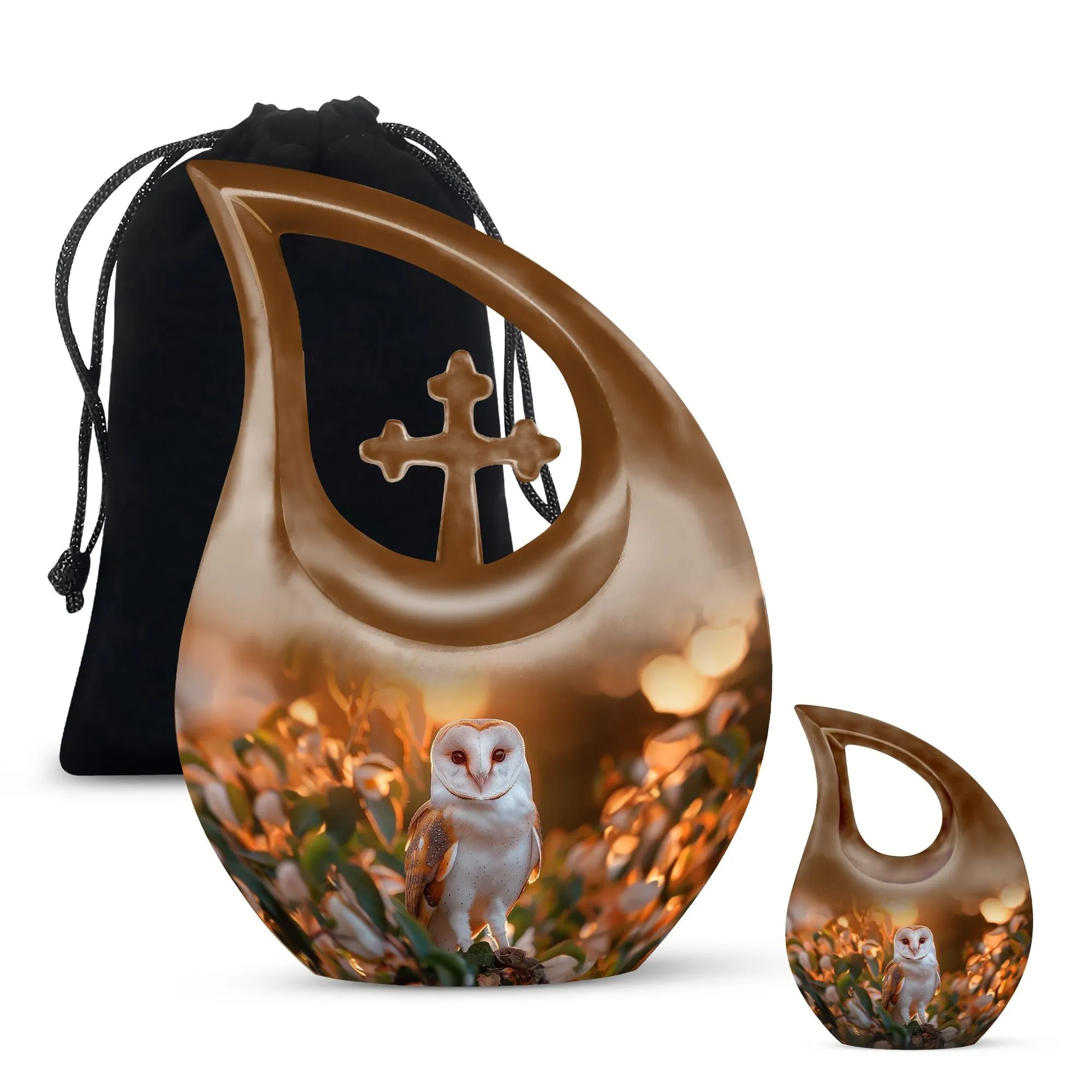 Barn Owl Urn:  Container For Cremated Adult Human Ashes
