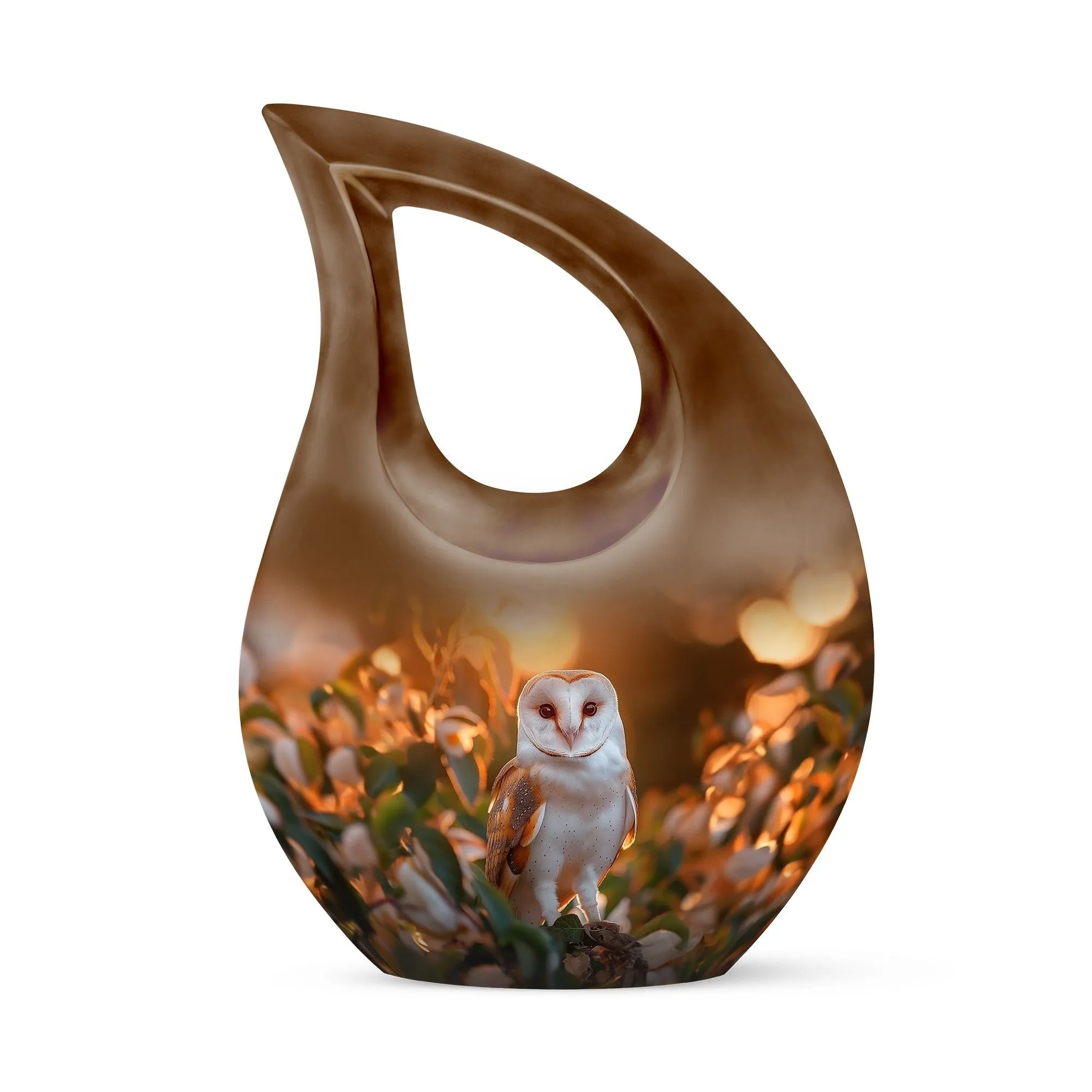 Barn Owl Urn:  Container For Cremated Adult Human Ashes