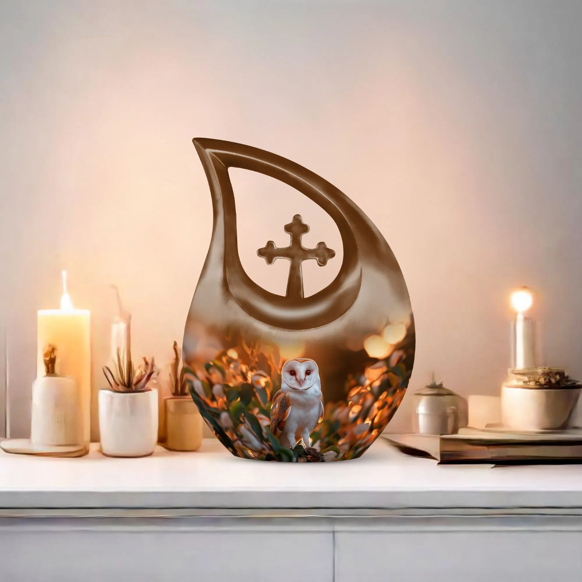 Barn Owl Urn:  Container For Cremated Adult Human Ashes