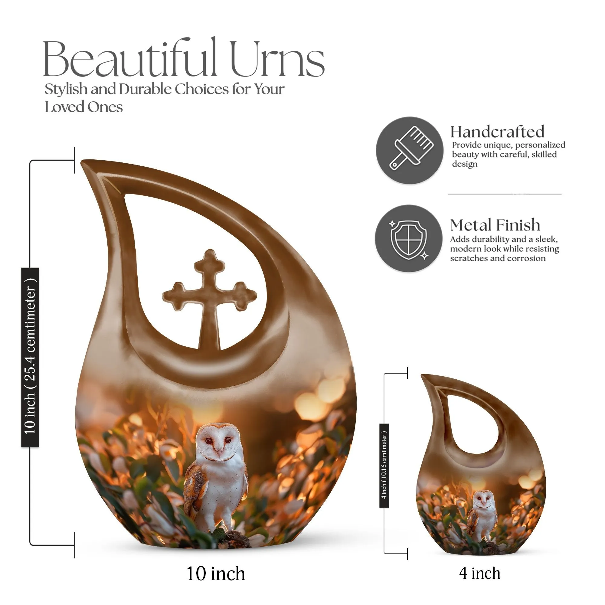 Barn Owl Urn:  Container For Cremated Adult Human Ashes