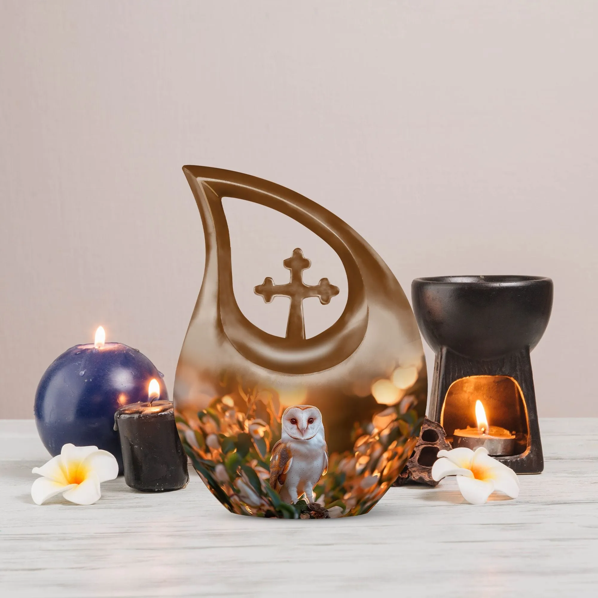 Barn Owl Urn:  Container For Cremated Adult Human Ashes