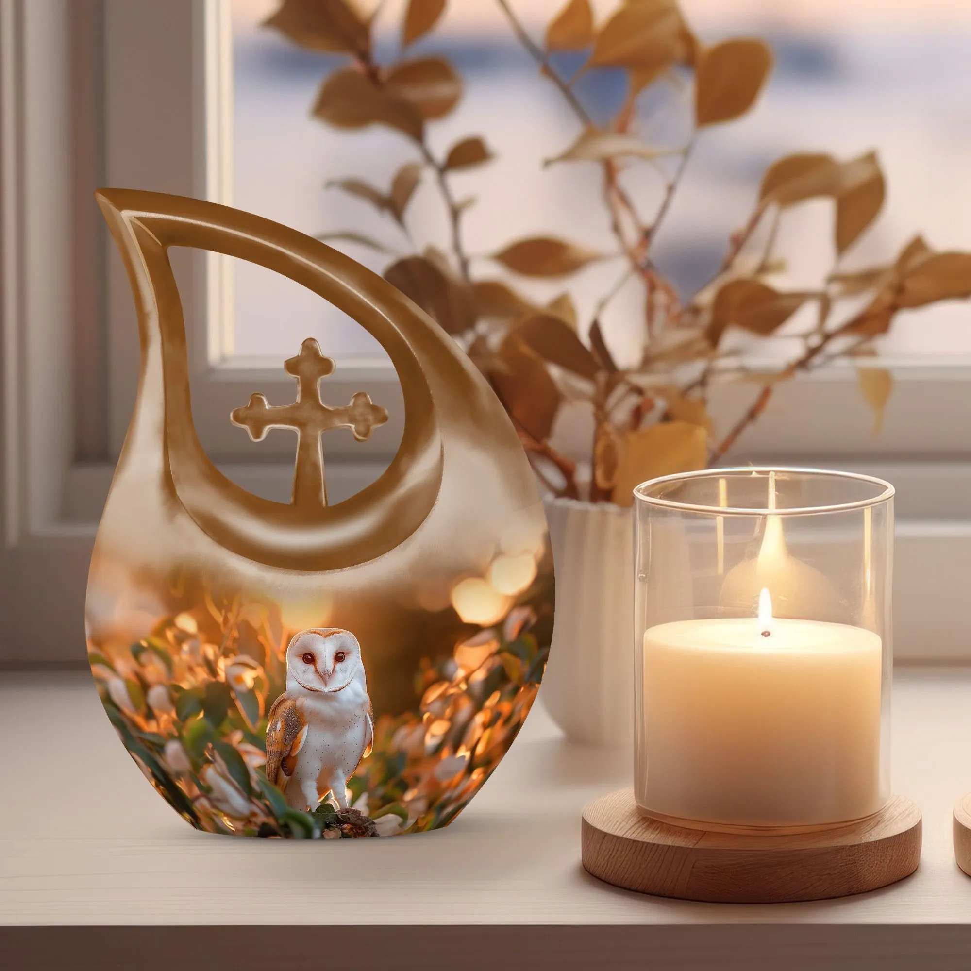 Barn Owl Urn:  Container For Cremated Adult Human Ashes