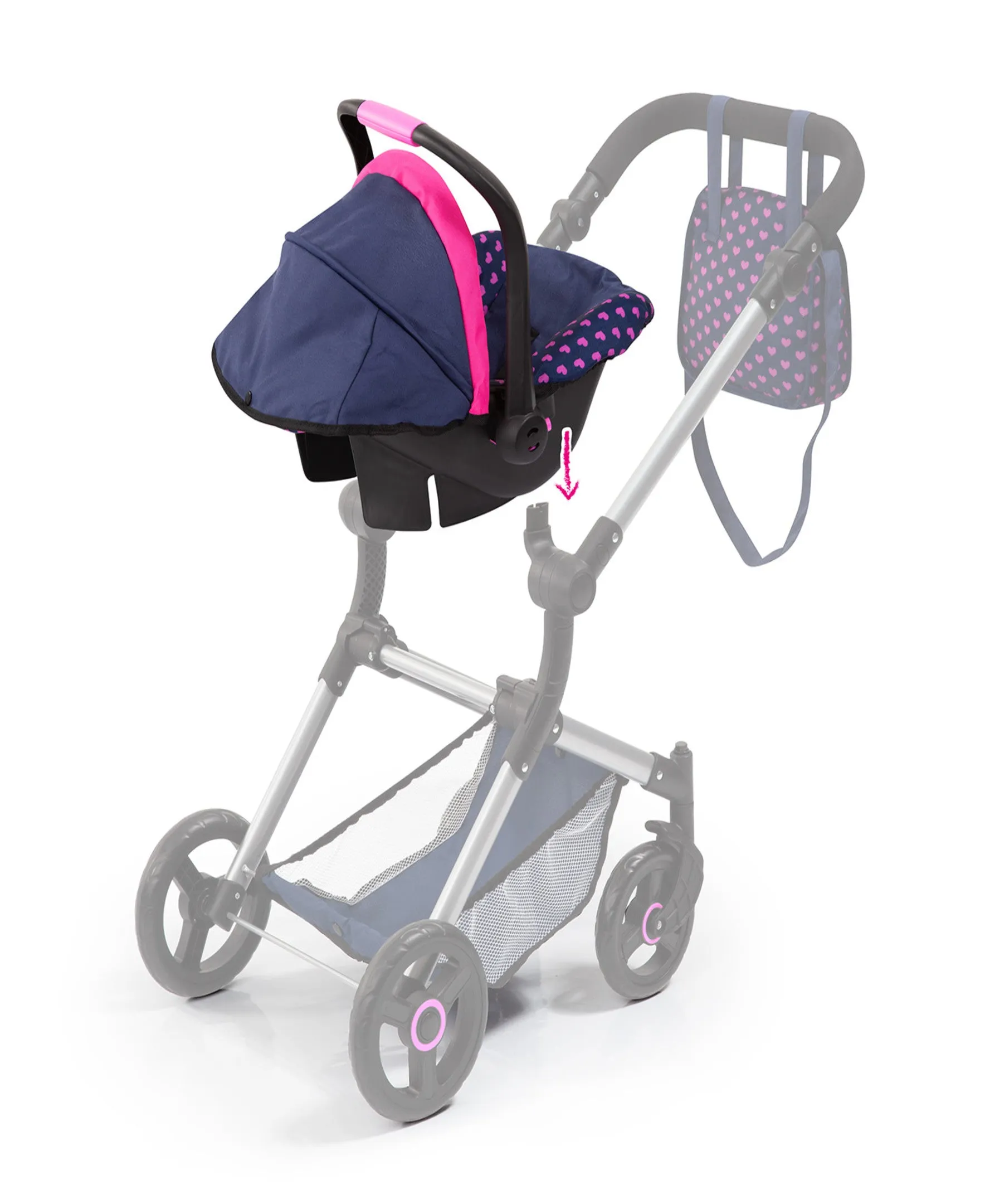 Bayer Design Deluxe Doll Car Seat with Canopy, Blue & Pink