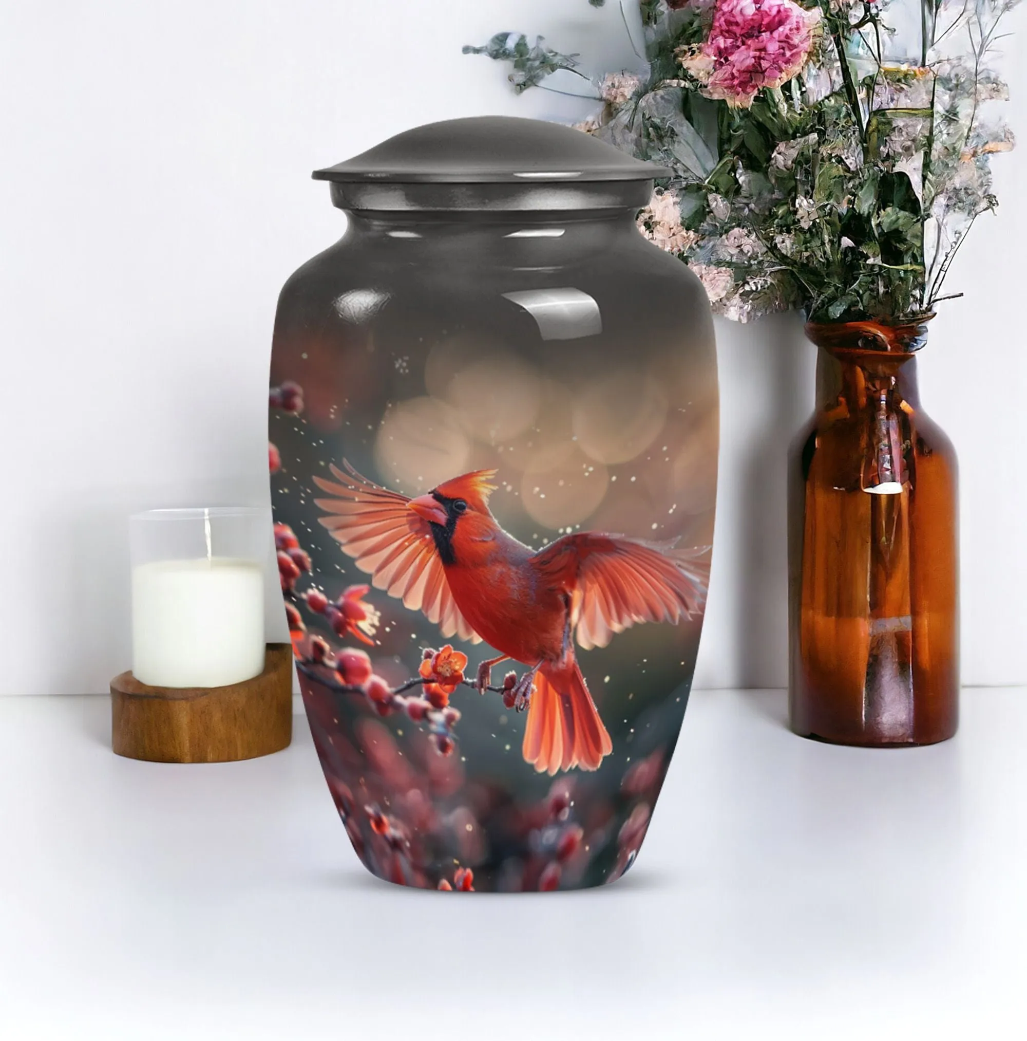 Cardinal Bird Tribute: Keepsake Cremation Urn for Loved Humans