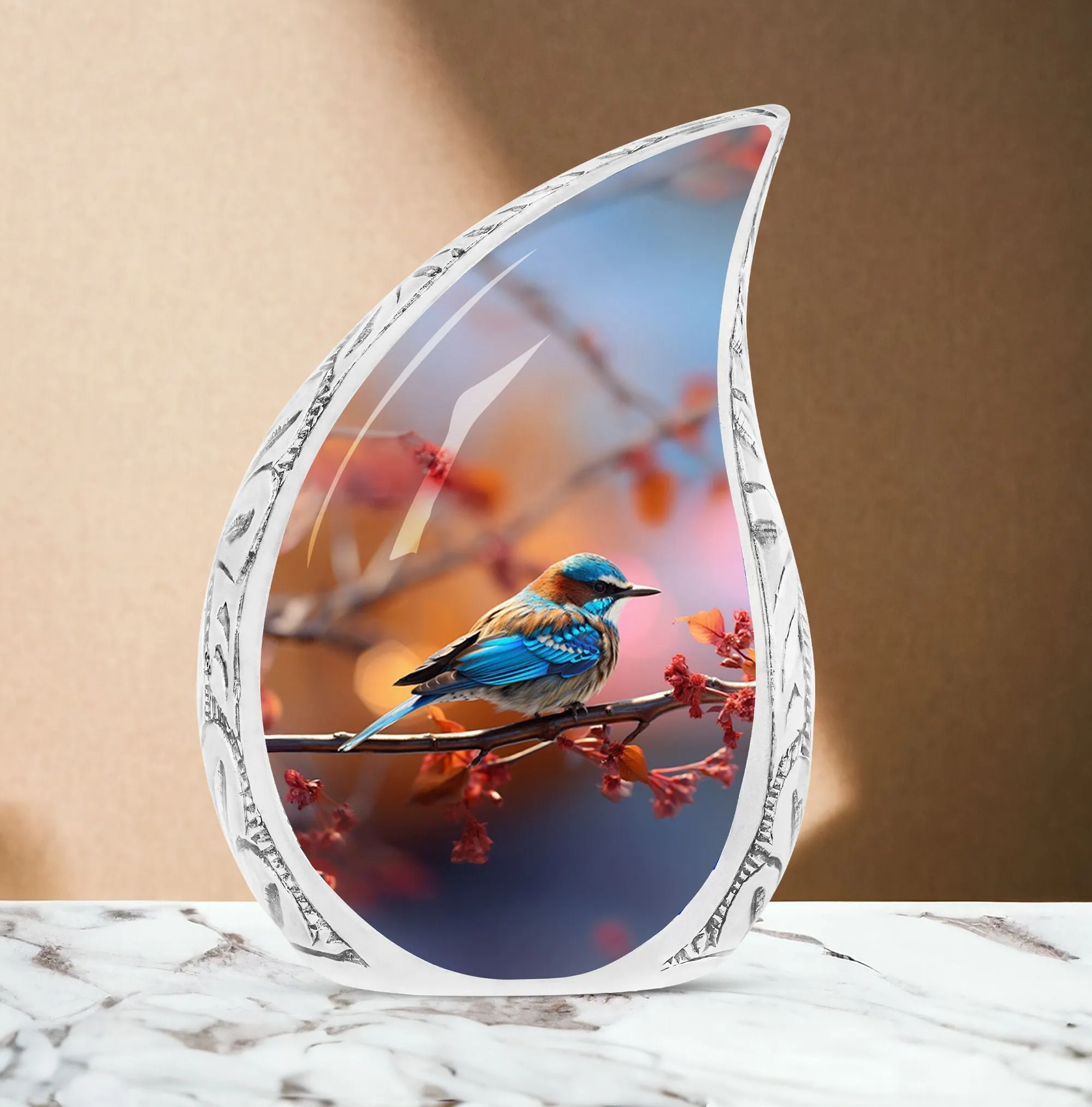 Cherishing Journey: Blue Sparrow Cremation Urn for Ashes