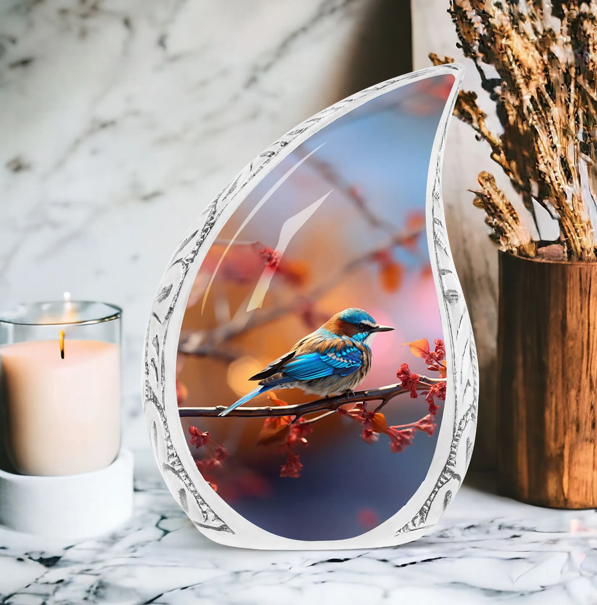 Cherishing Journey: Blue Sparrow Cremation Urn for Ashes