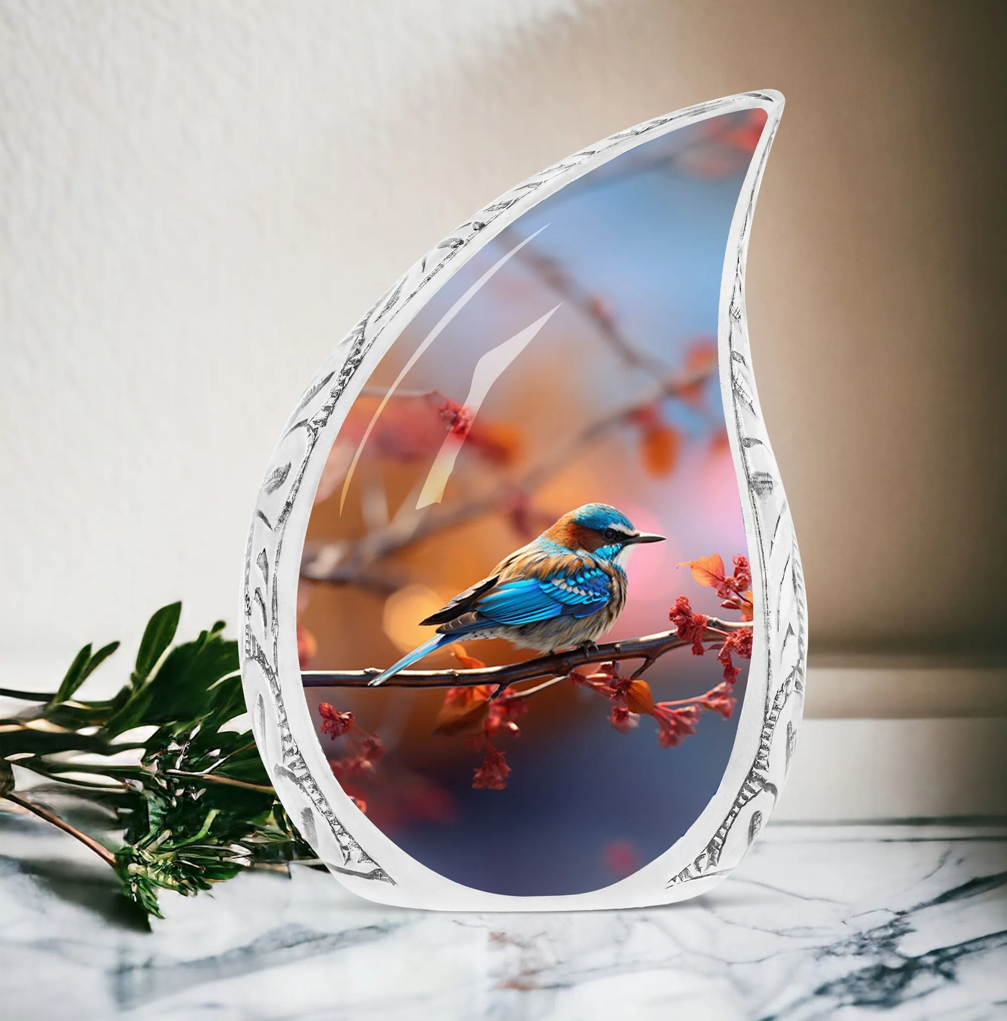 Cherishing Journey: Blue Sparrow Cremation Urn for Ashes