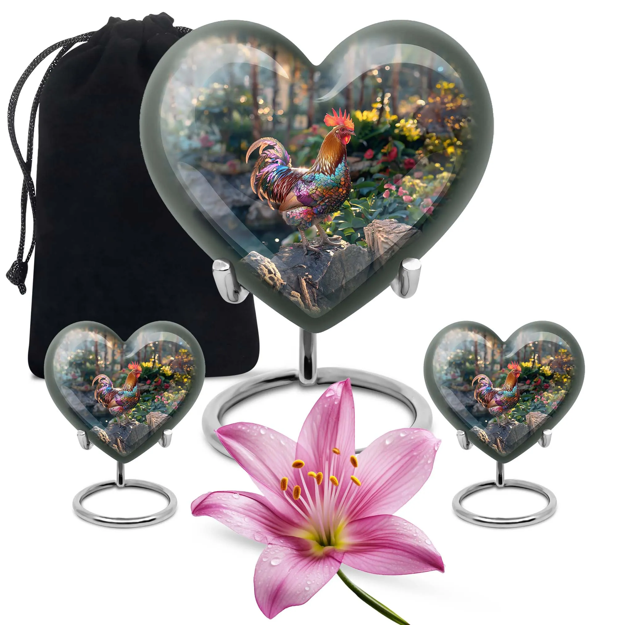 Chicken Embellished Medium Cremation Urn - Tender Heart with Floral Theme