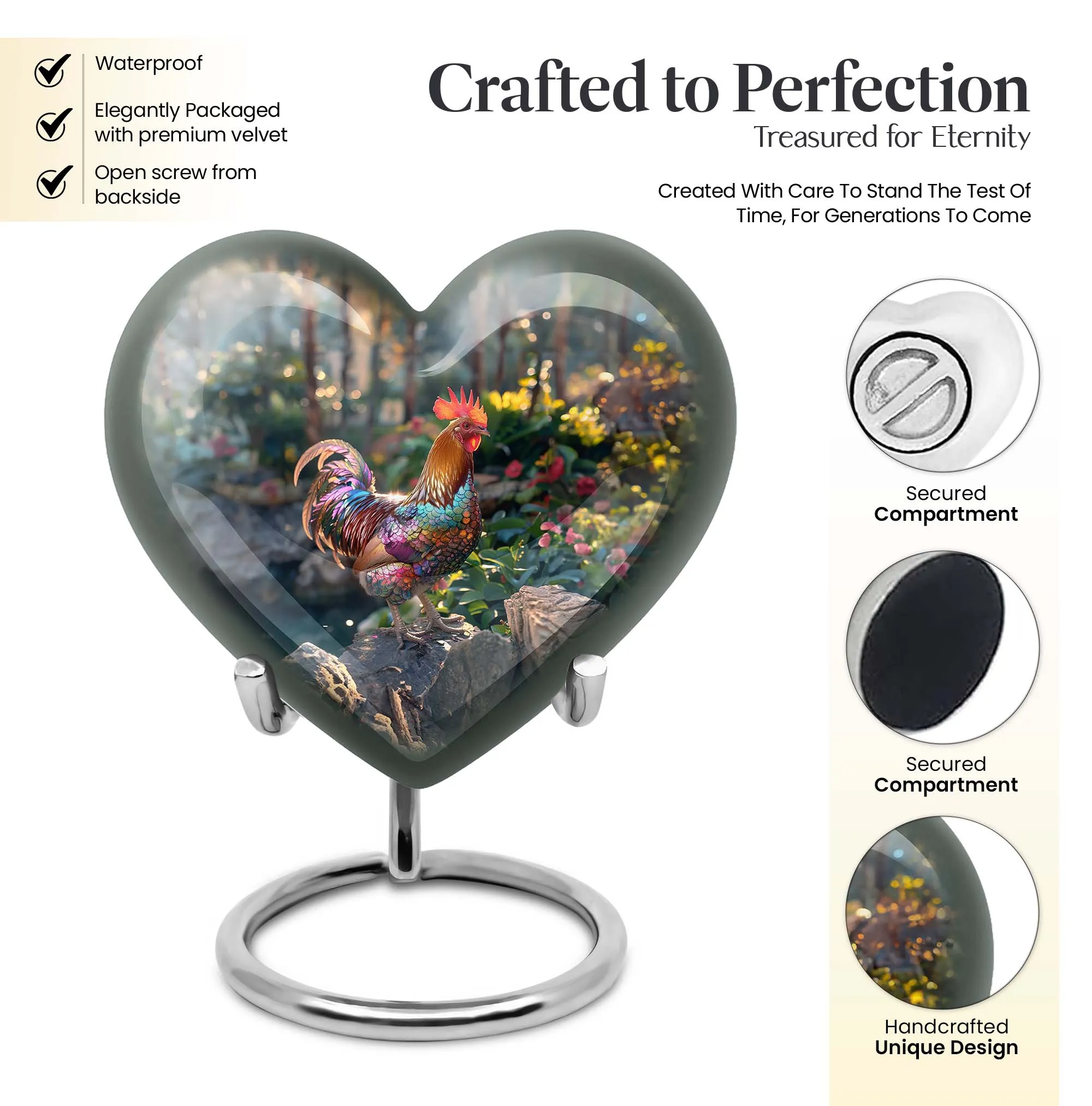 Chicken Embellished Medium Cremation Urn - Tender Heart with Floral Theme