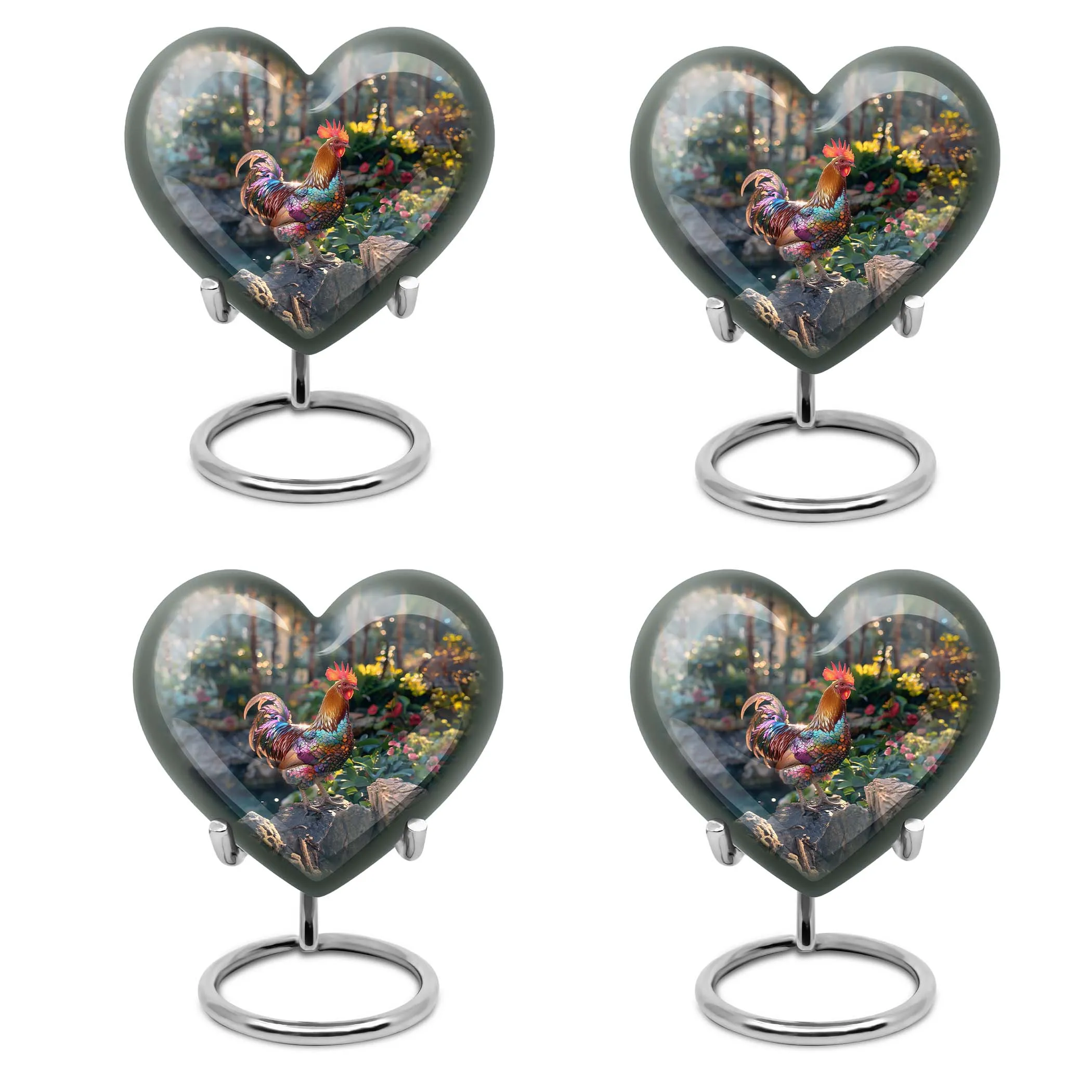 Chicken Embellished Medium Cremation Urn - Tender Heart with Floral Theme