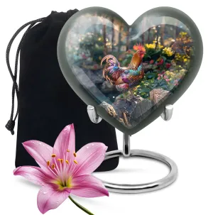 Chicken Embellished Medium Cremation Urn - Tender Heart with Floral Theme