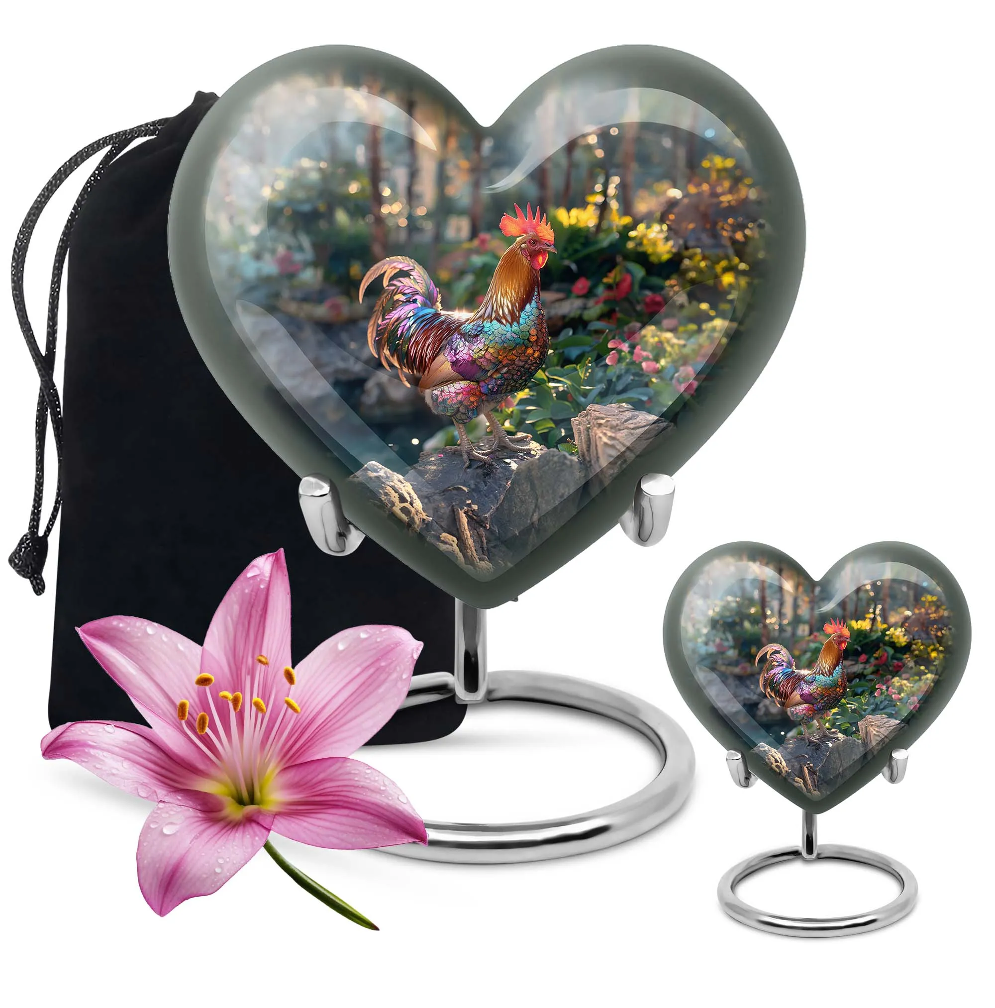 Chicken Embellished Medium Cremation Urn - Tender Heart with Floral Theme