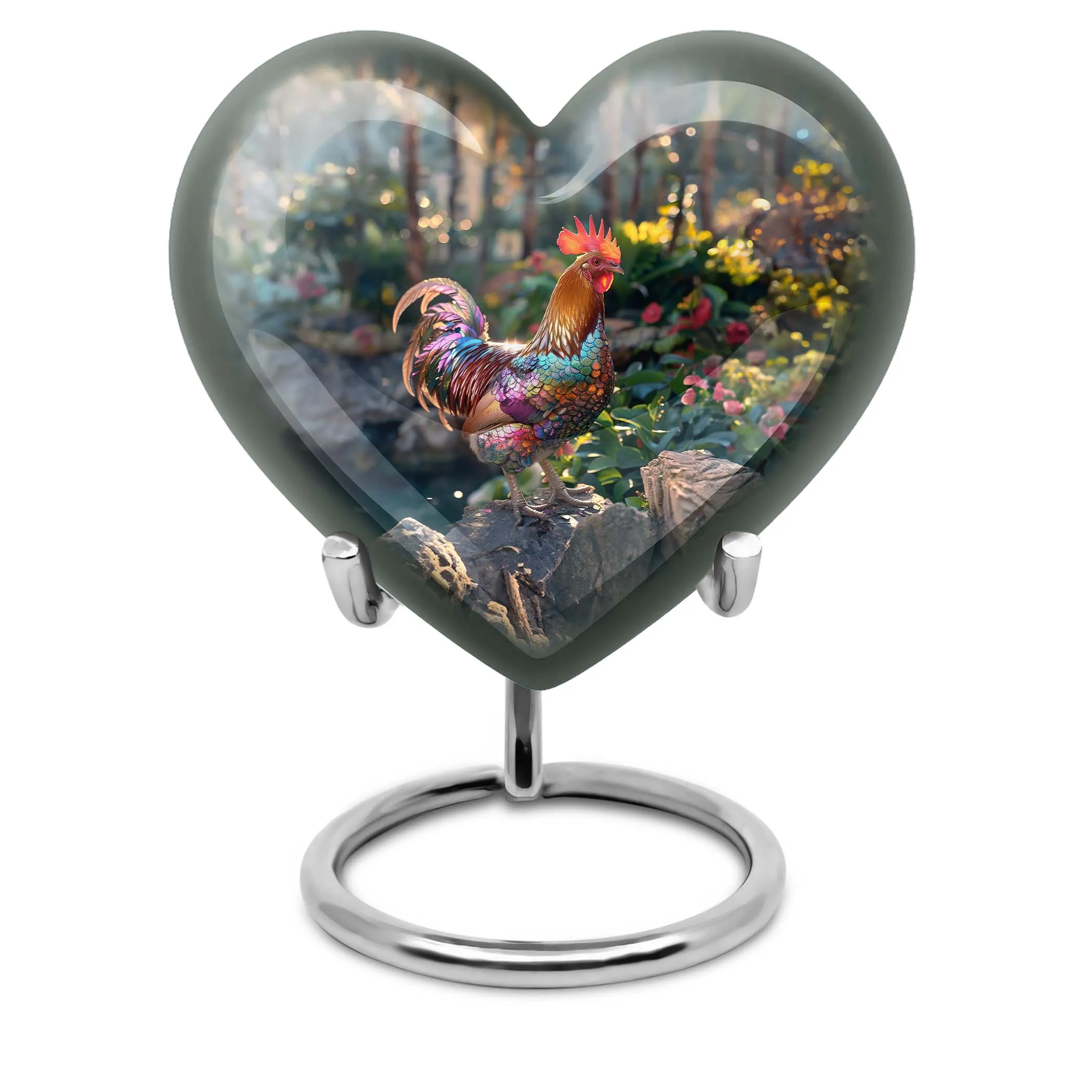 Chicken Embellished Medium Cremation Urn - Tender Heart with Floral Theme