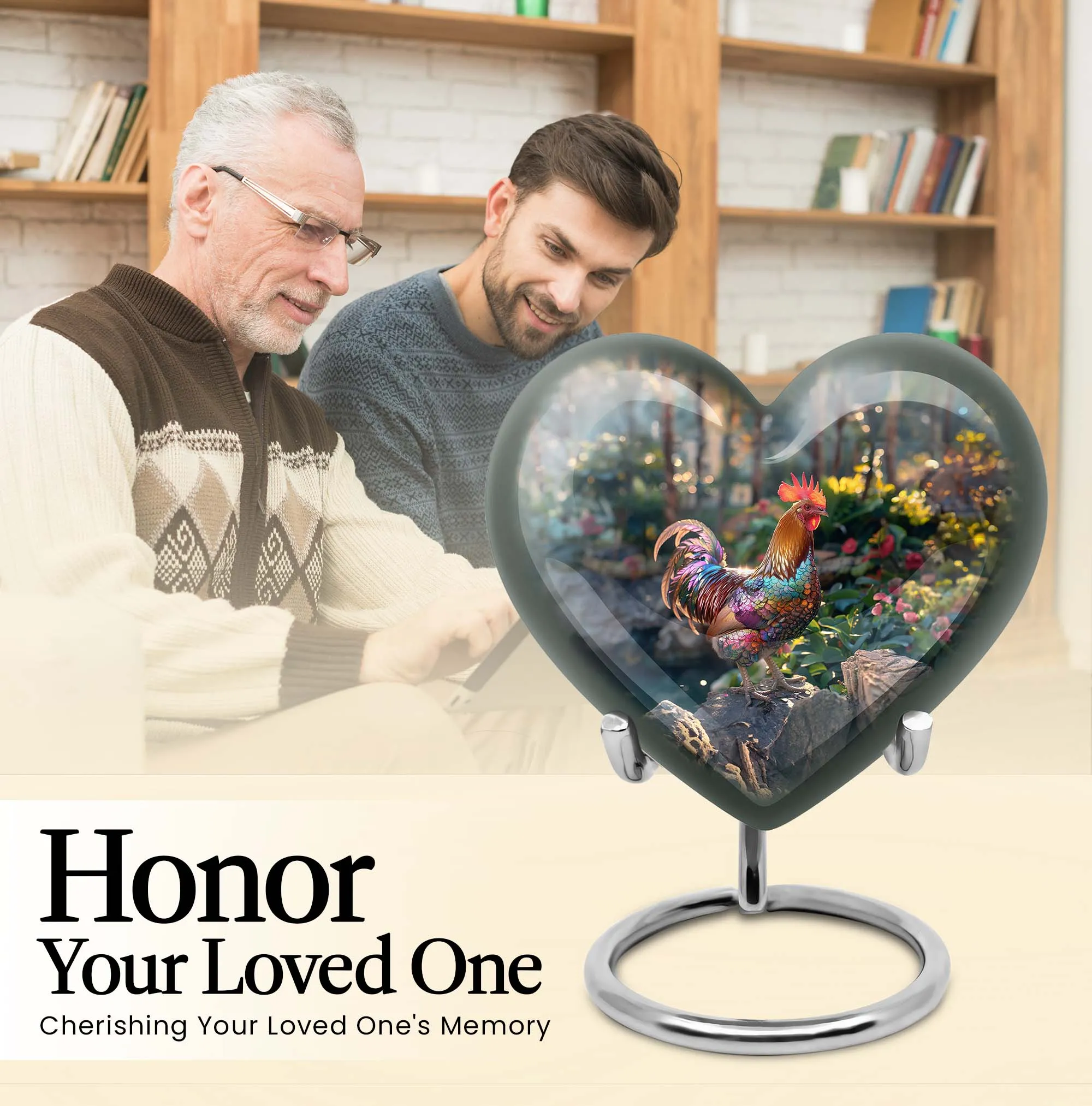 Chicken Embellished Medium Cremation Urn - Tender Heart with Floral Theme