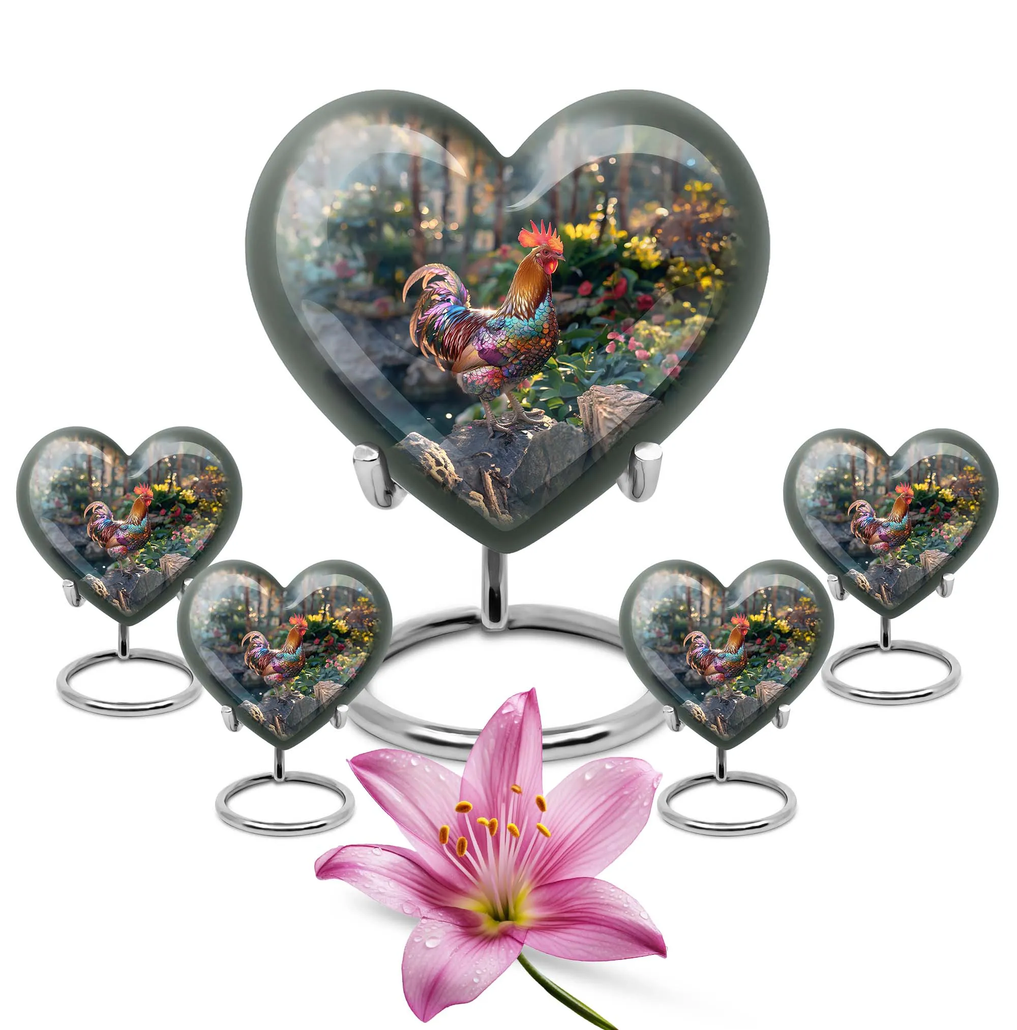 Chicken Embellished Medium Cremation Urn - Tender Heart with Floral Theme