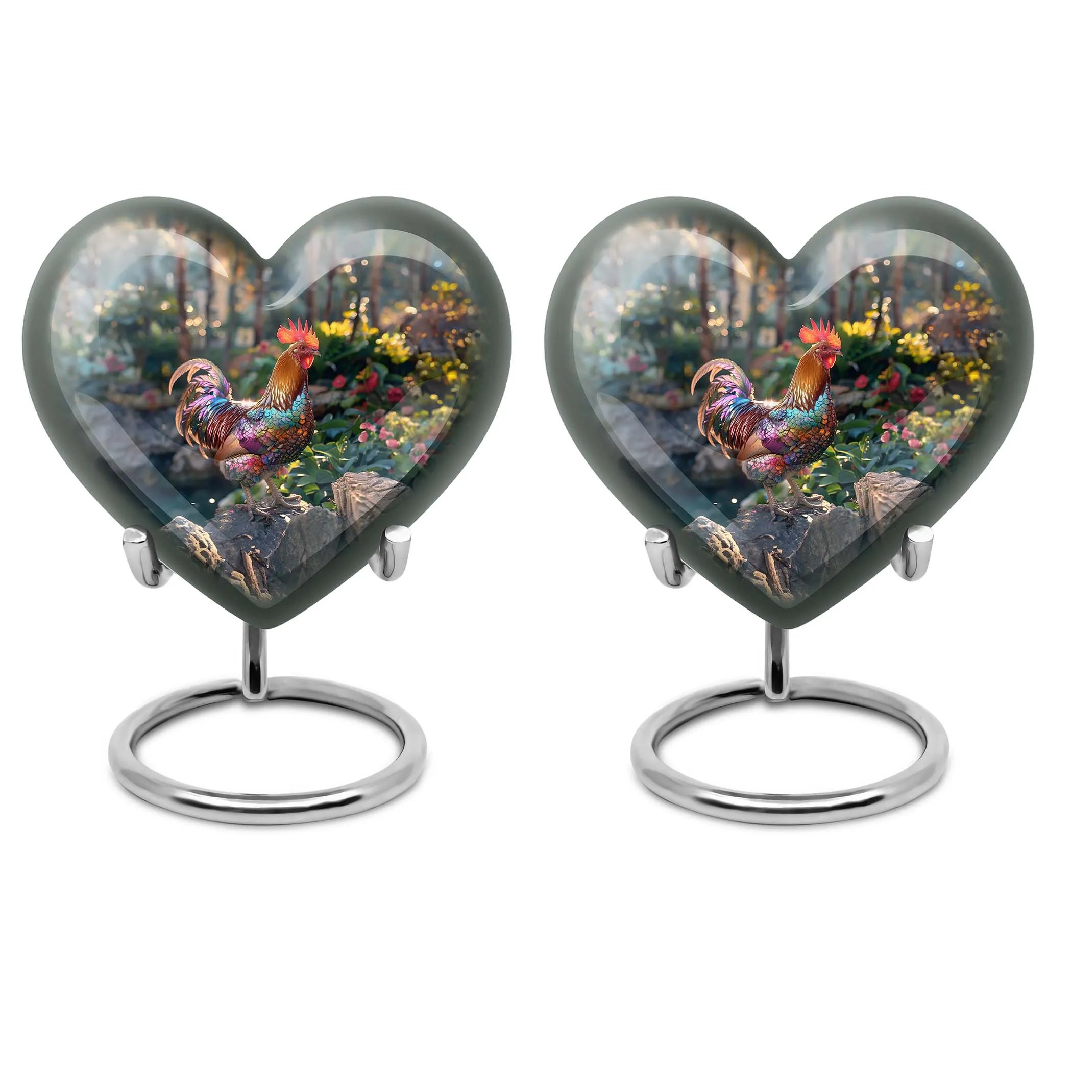 Chicken Embellished Medium Cremation Urn - Tender Heart with Floral Theme
