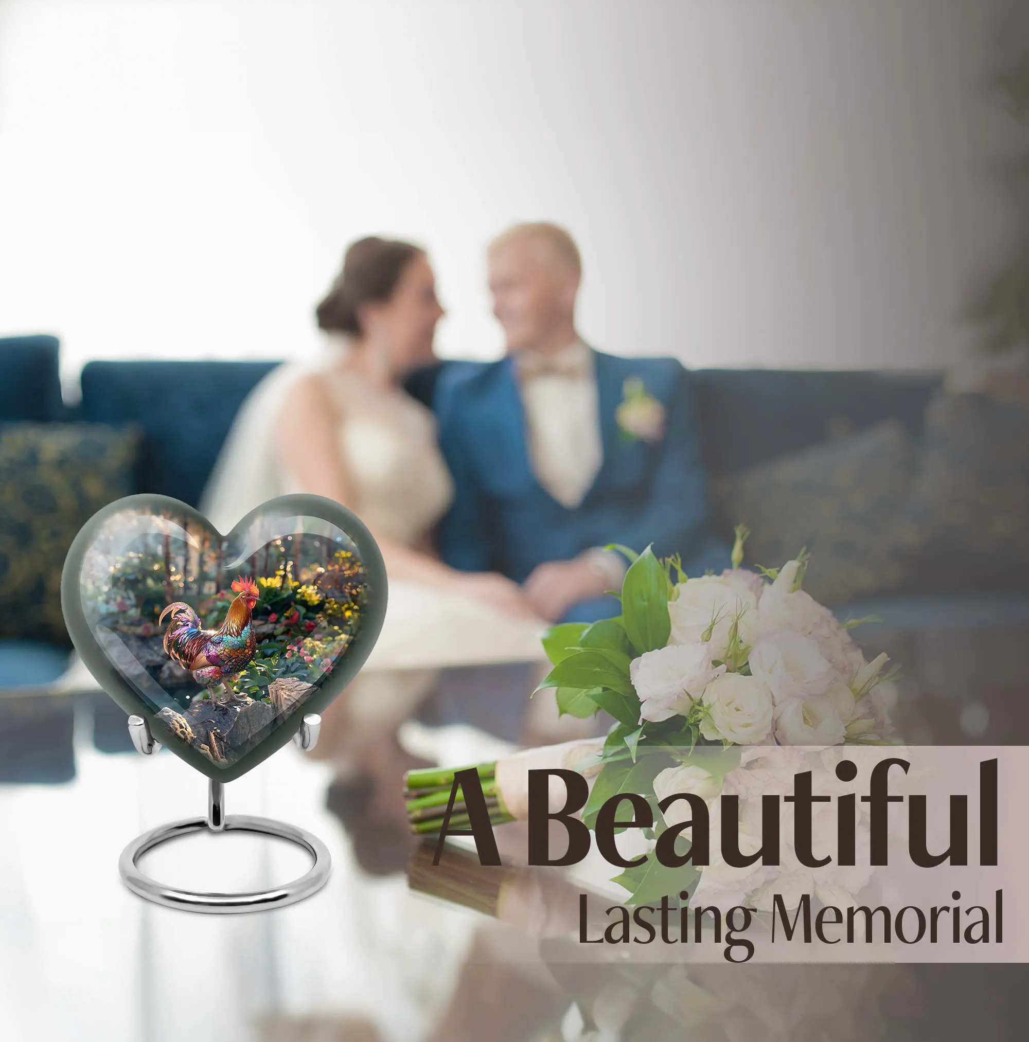 Chicken Embellished Medium Cremation Urn - Tender Heart with Floral Theme