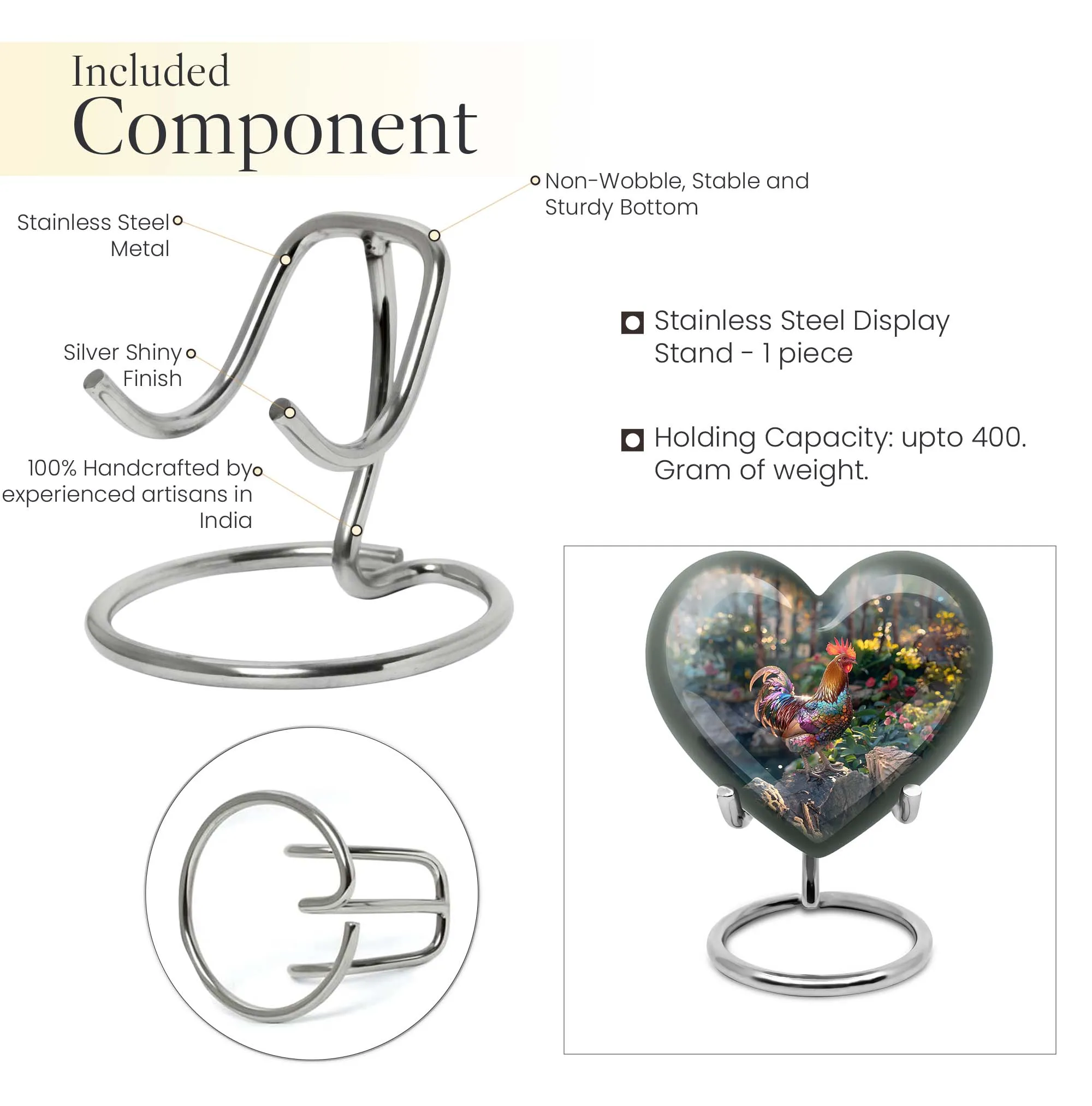Chicken Embellished Medium Cremation Urn - Tender Heart with Floral Theme