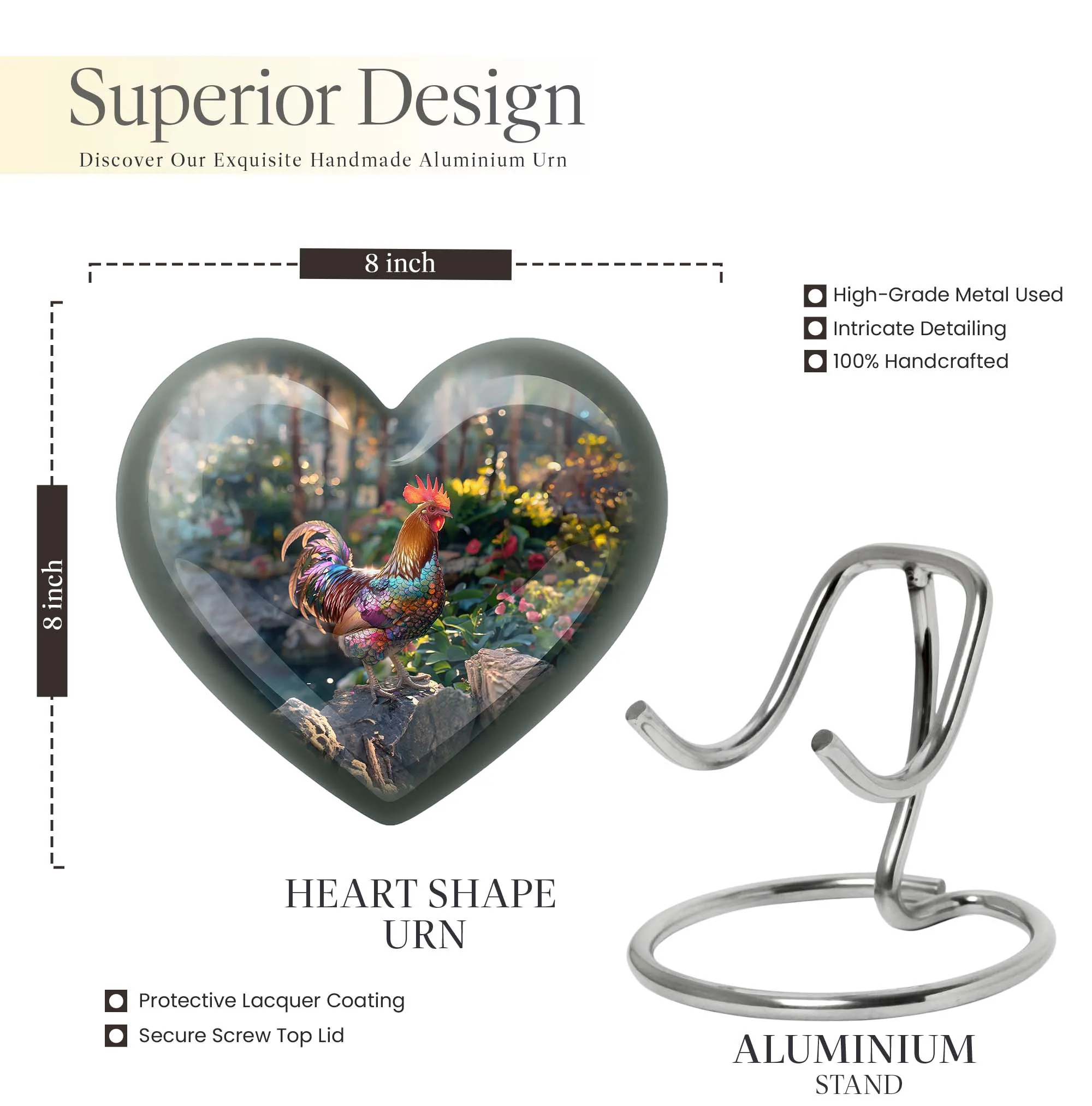 Chicken Embellished Medium Cremation Urn - Tender Heart with Floral Theme