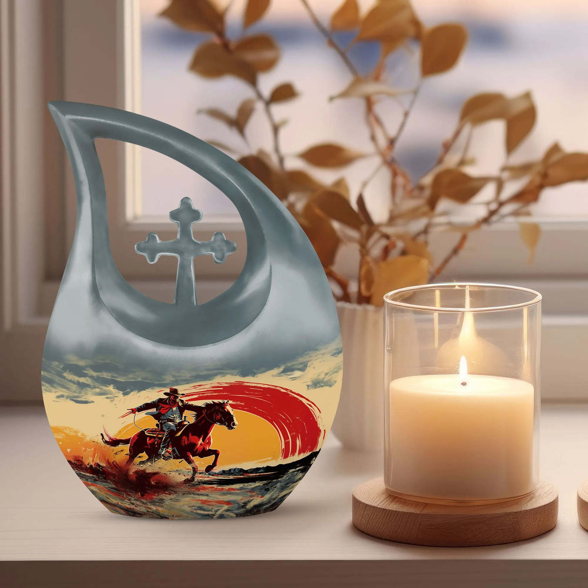 Cross Drop Cowboy Urn: Cool Cremation Urn For Adult Human Ashes