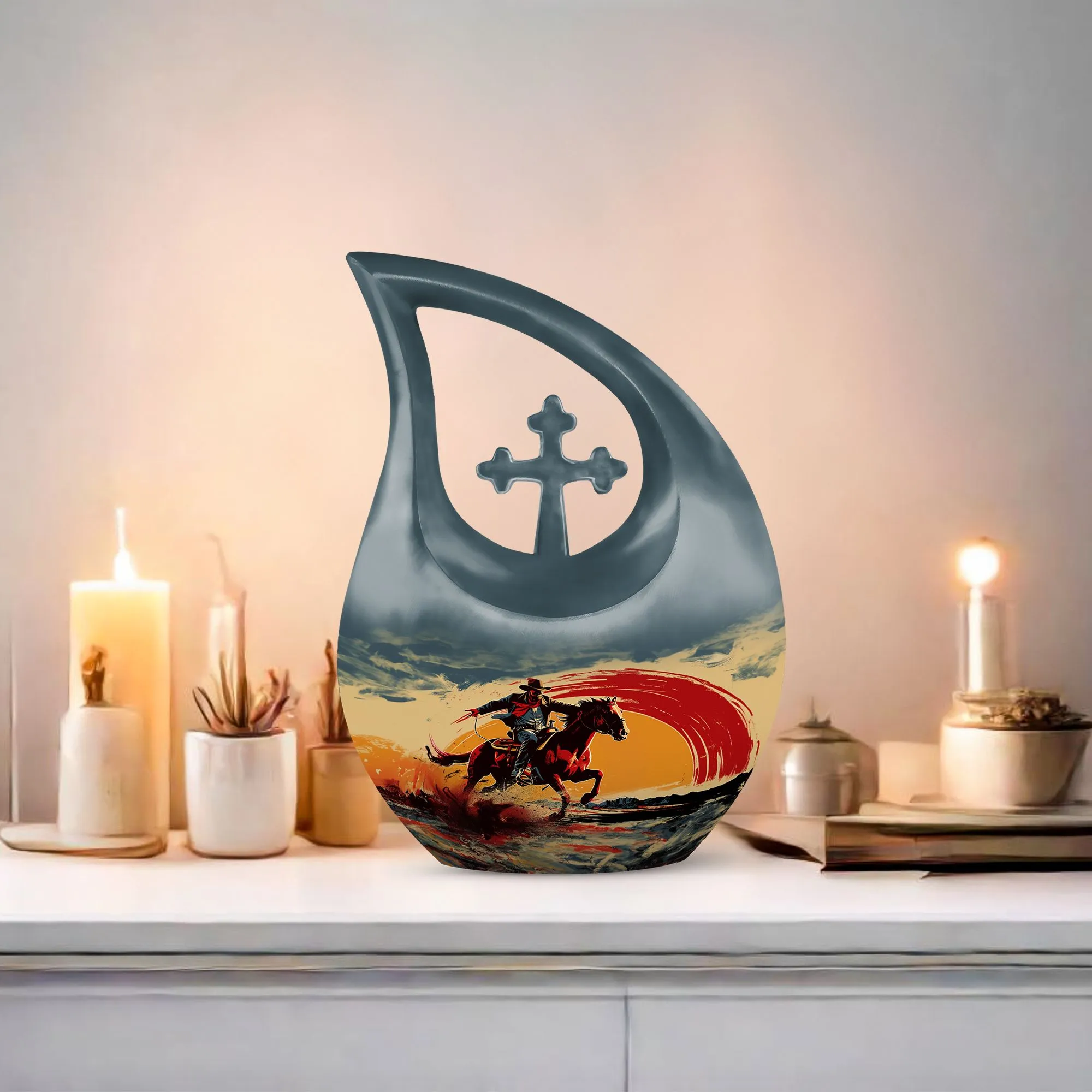 Cross Drop Cowboy Urn: Cool Cremation Urn For Adult Human Ashes