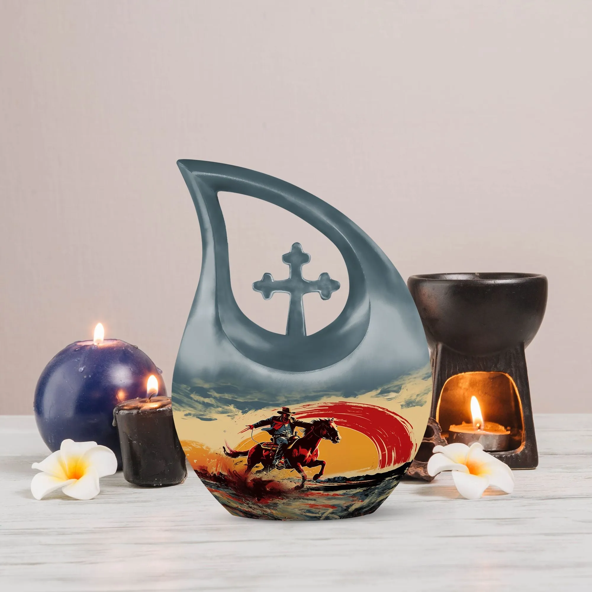 Cross Drop Cowboy Urn: Cool Cremation Urn For Adult Human Ashes