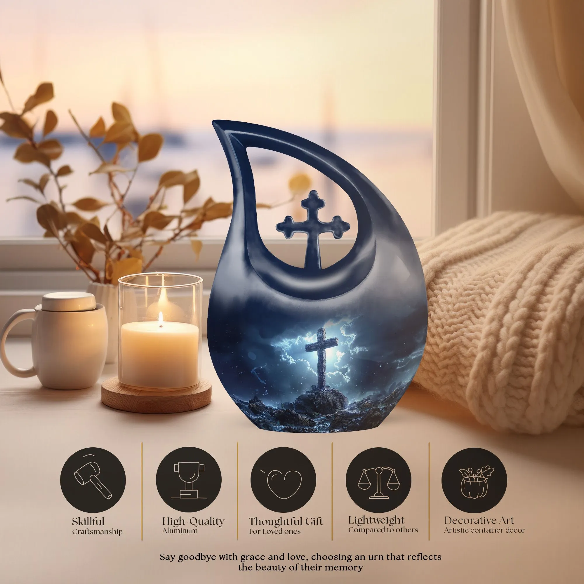 Cross Drop Urn - Adult Memorial Cremation Urn For Ashes