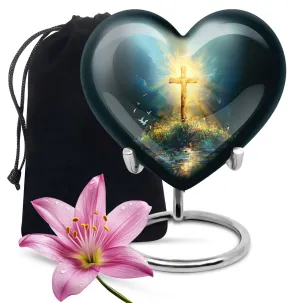 Cross Urn Cremation Keepsake - Aurora Borealis Themed Memorial Urn