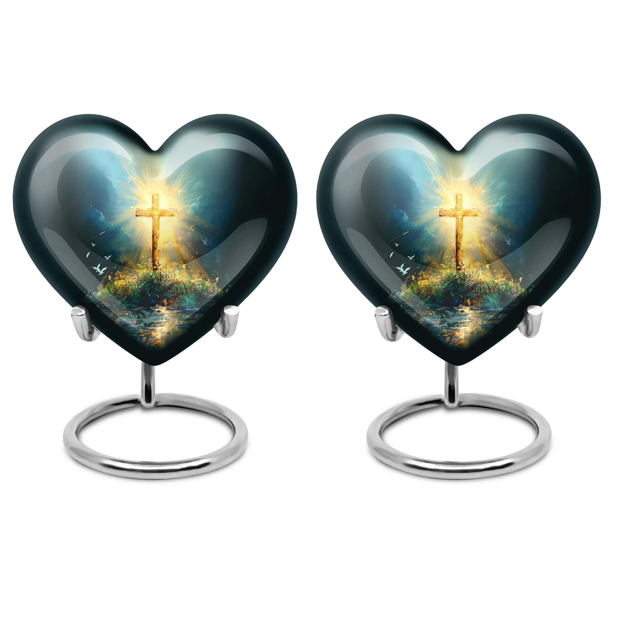 Cross Urn Cremation Keepsake - Aurora Borealis Themed Memorial Urn