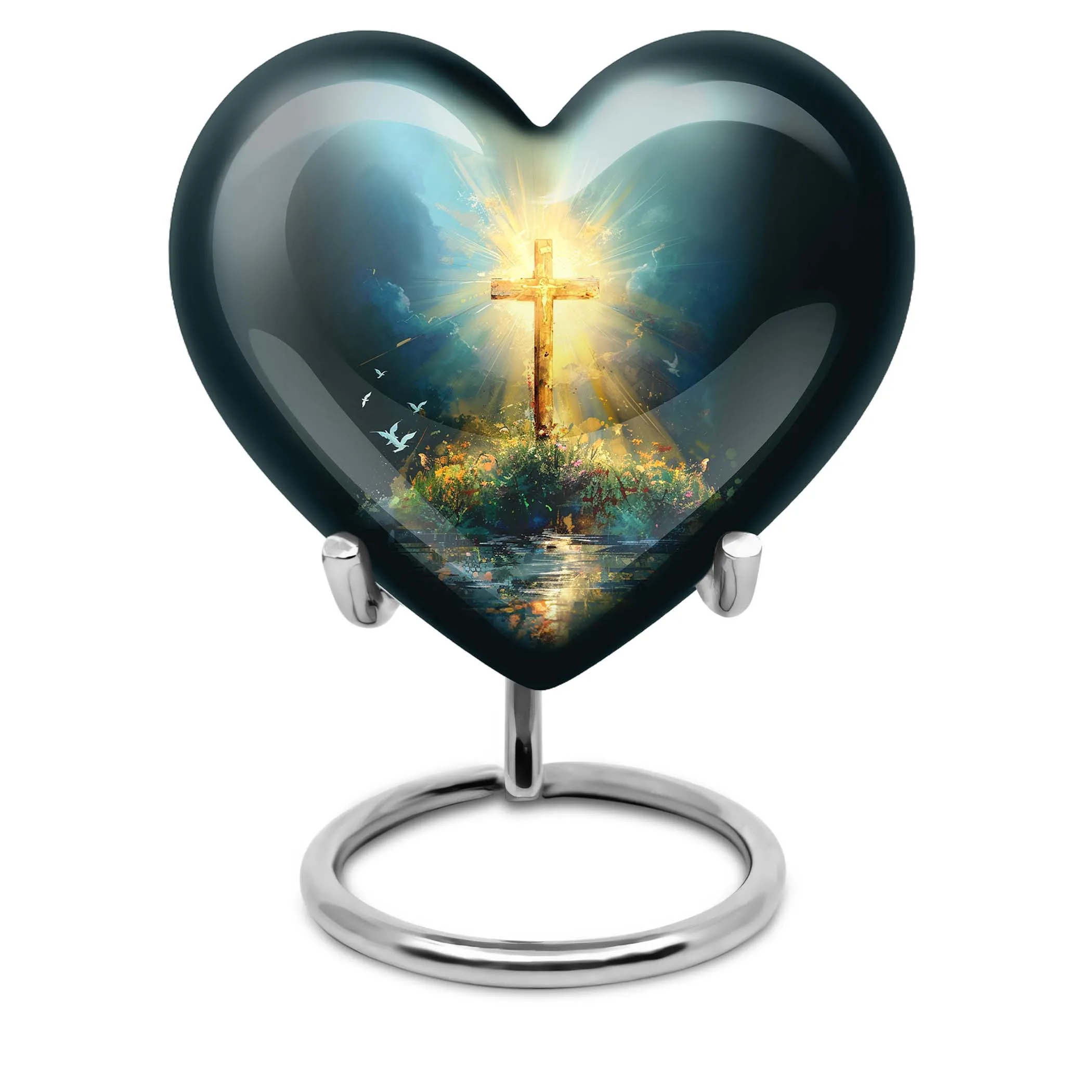 Cross Urn Cremation Keepsake - Aurora Borealis Themed Memorial Urn