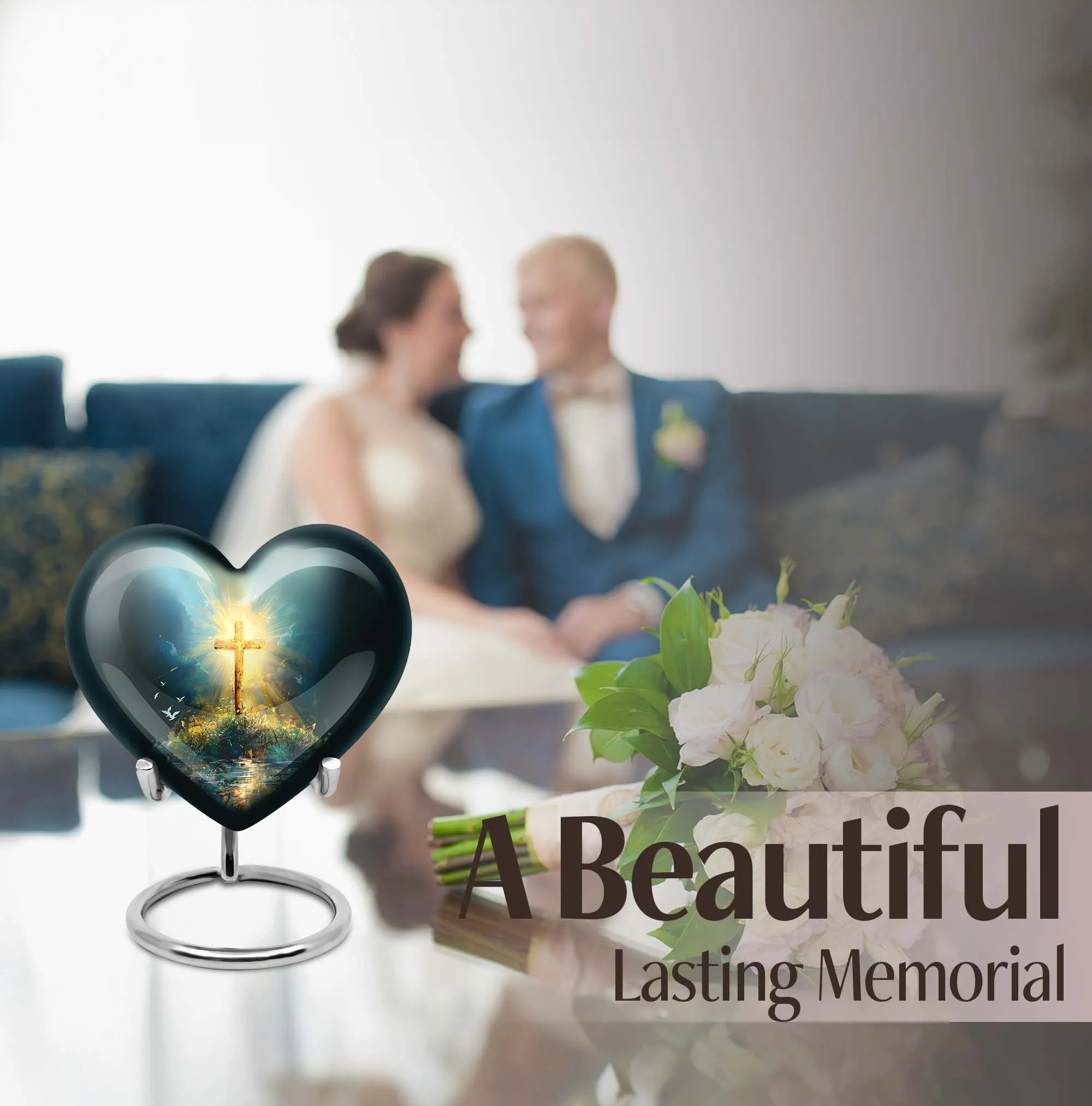 Cross Urn Cremation Keepsake - Aurora Borealis Themed Memorial Urn