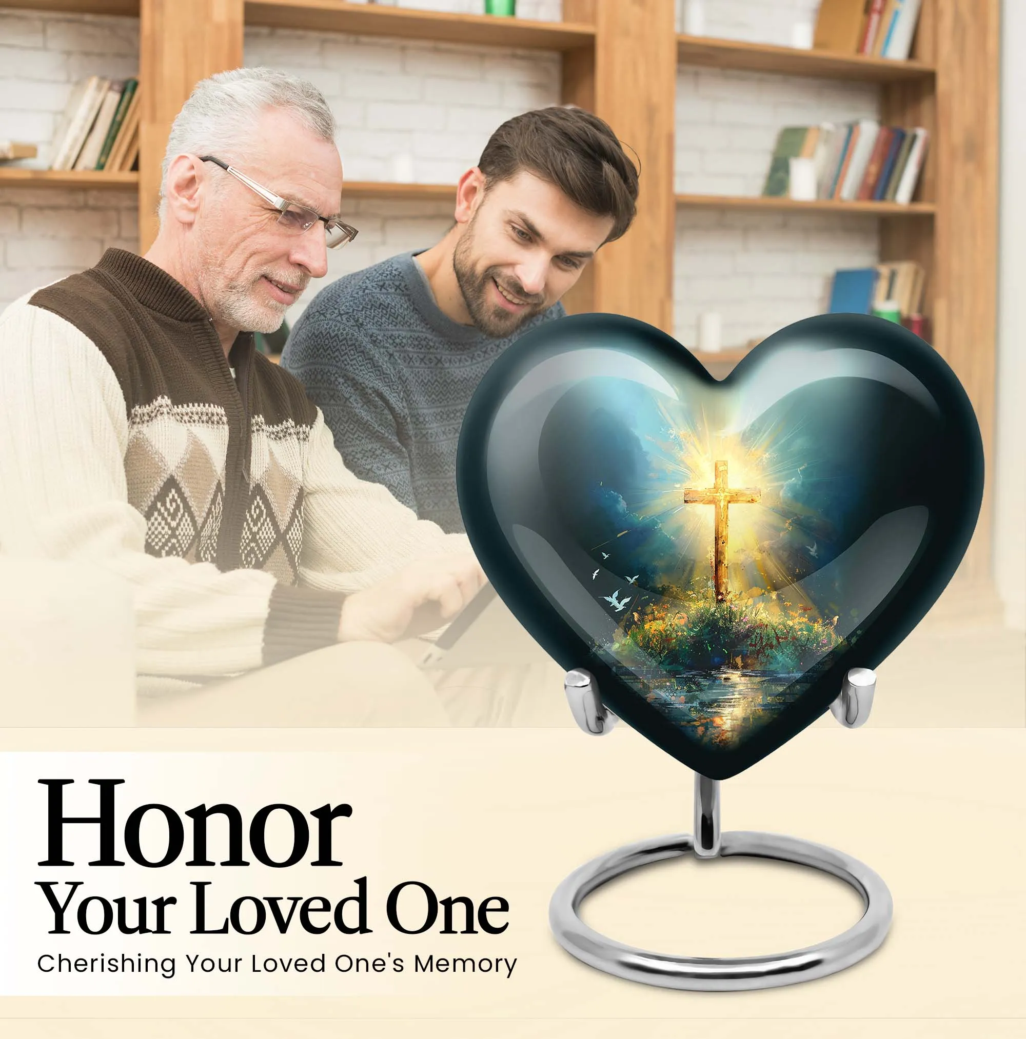 Cross Urn Cremation Keepsake - Aurora Borealis Themed Memorial Urn