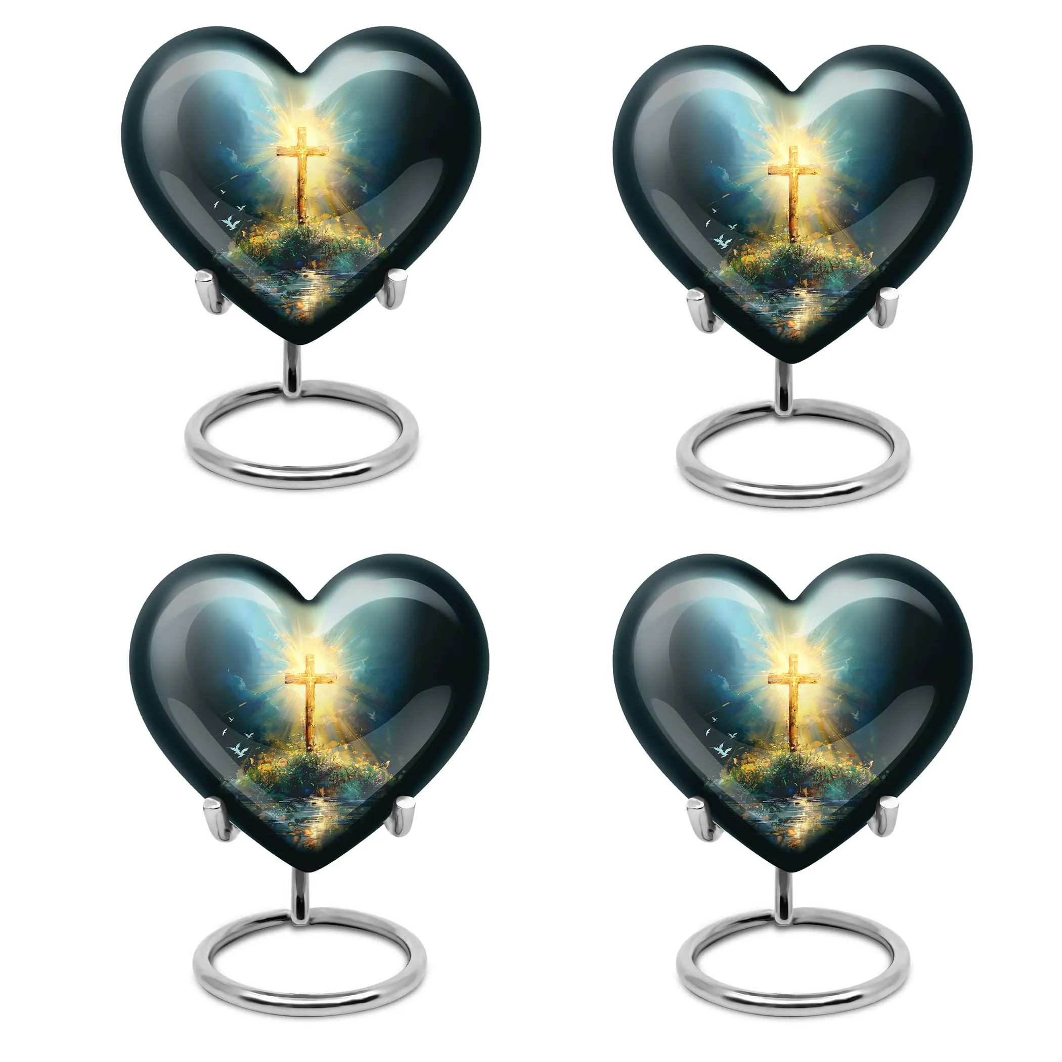Cross Urn Cremation Keepsake - Aurora Borealis Themed Memorial Urn