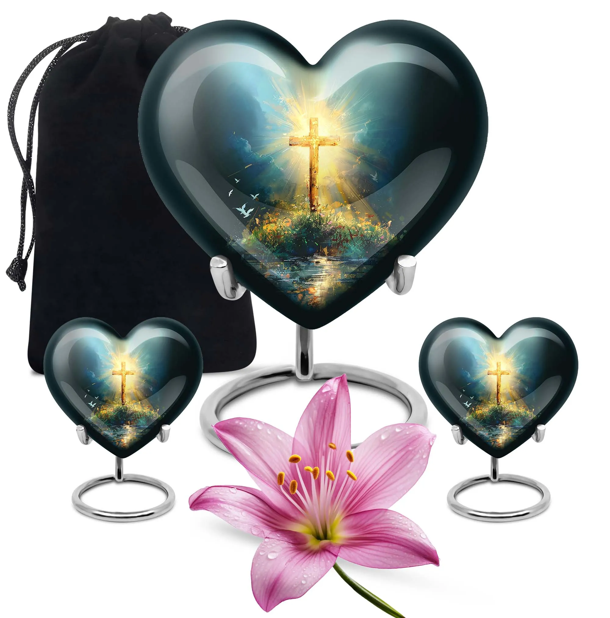 Cross Urn Cremation Keepsake - Aurora Borealis Themed Memorial Urn