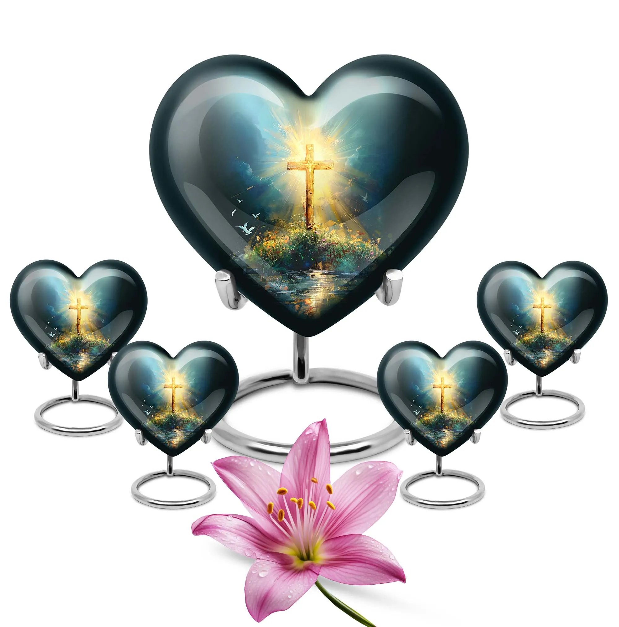 Cross Urn Cremation Keepsake - Aurora Borealis Themed Memorial Urn