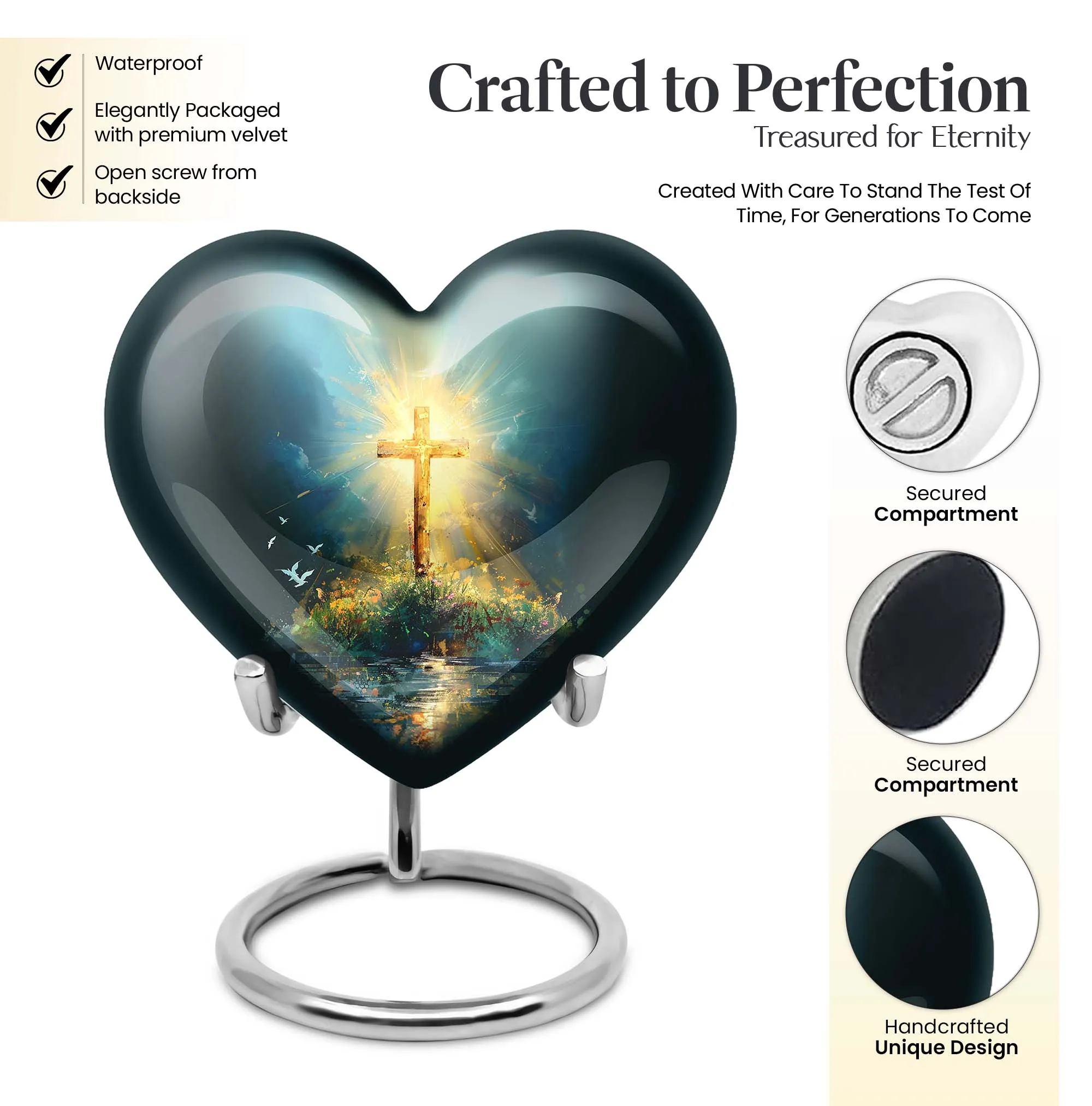 Cross Urn Cremation Keepsake - Aurora Borealis Themed Memorial Urn