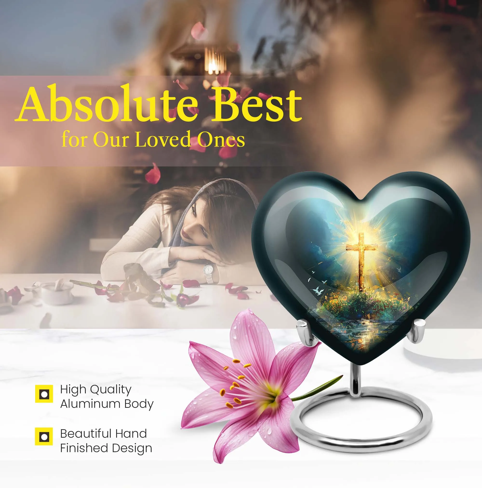 Cross Urn Cremation Keepsake - Aurora Borealis Themed Memorial Urn
