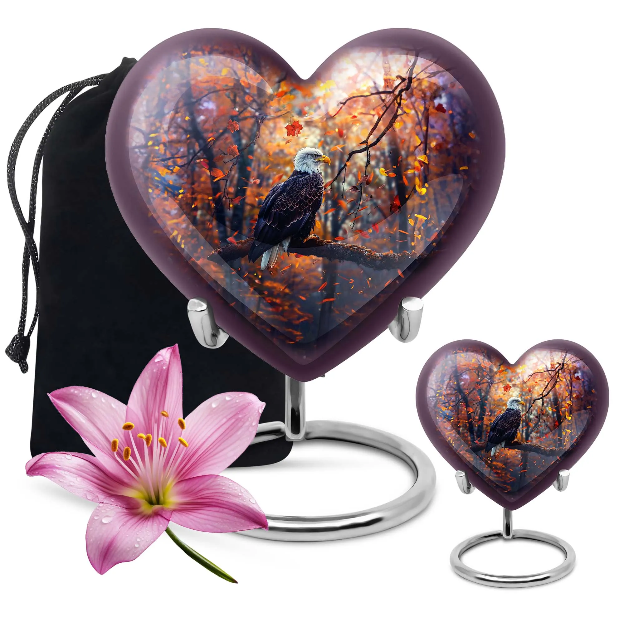 EAGLE Cremation Urn - Majestic Heart and Howling Wolf Design