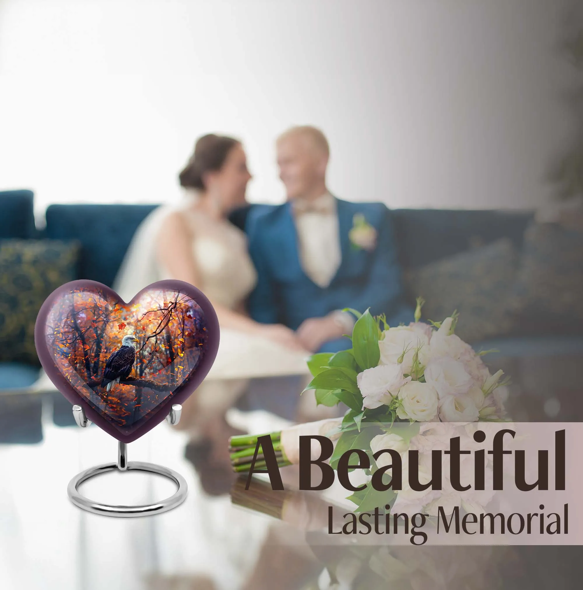 EAGLE Cremation Urn - Majestic Heart and Howling Wolf Design