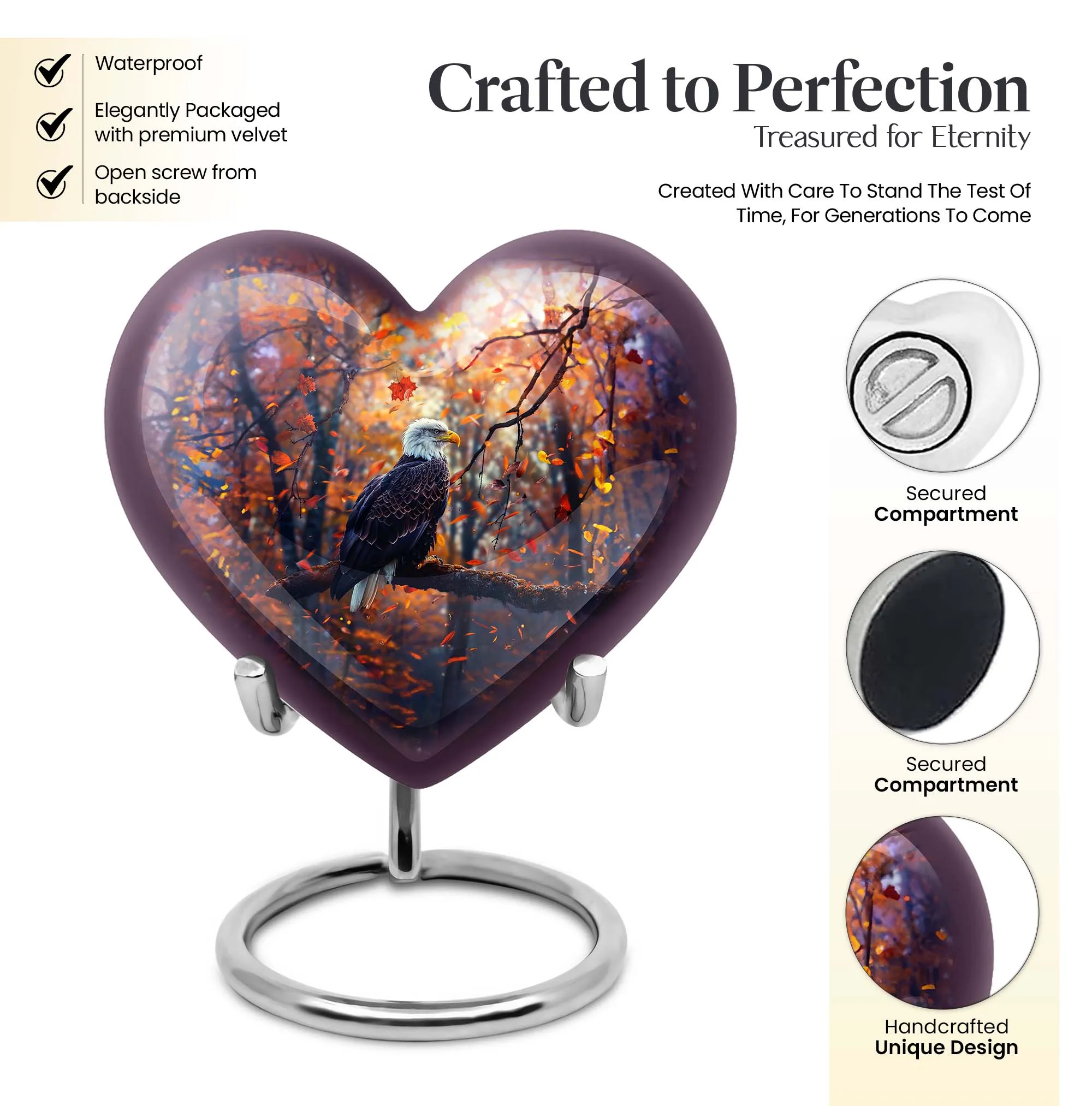 EAGLE Cremation Urn - Majestic Heart and Howling Wolf Design