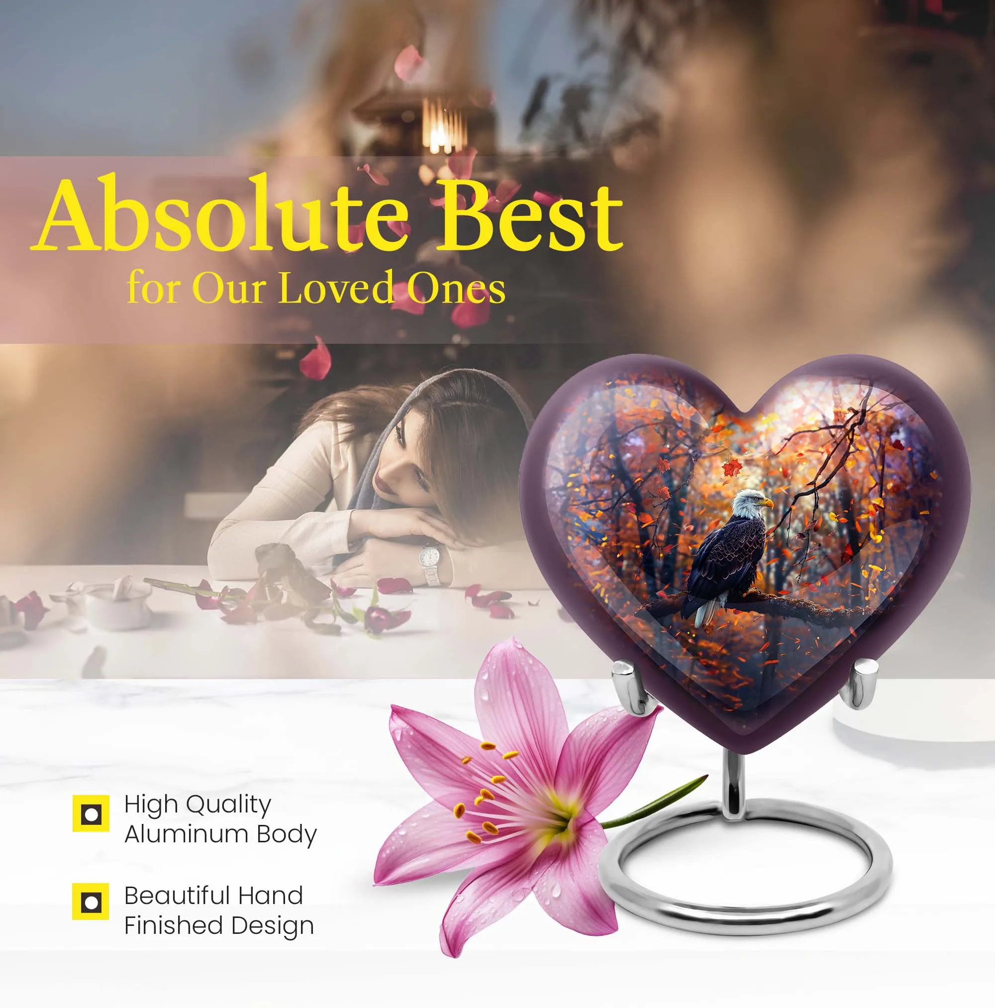 EAGLE Cremation Urn - Majestic Heart and Howling Wolf Design