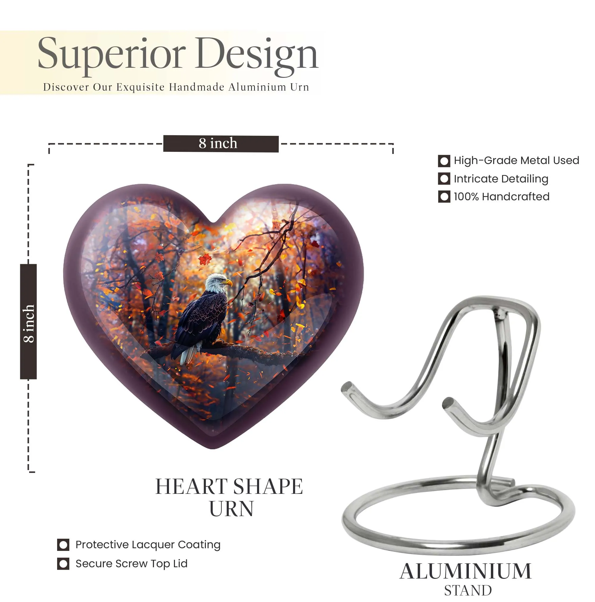 EAGLE Cremation Urn - Majestic Heart and Howling Wolf Design