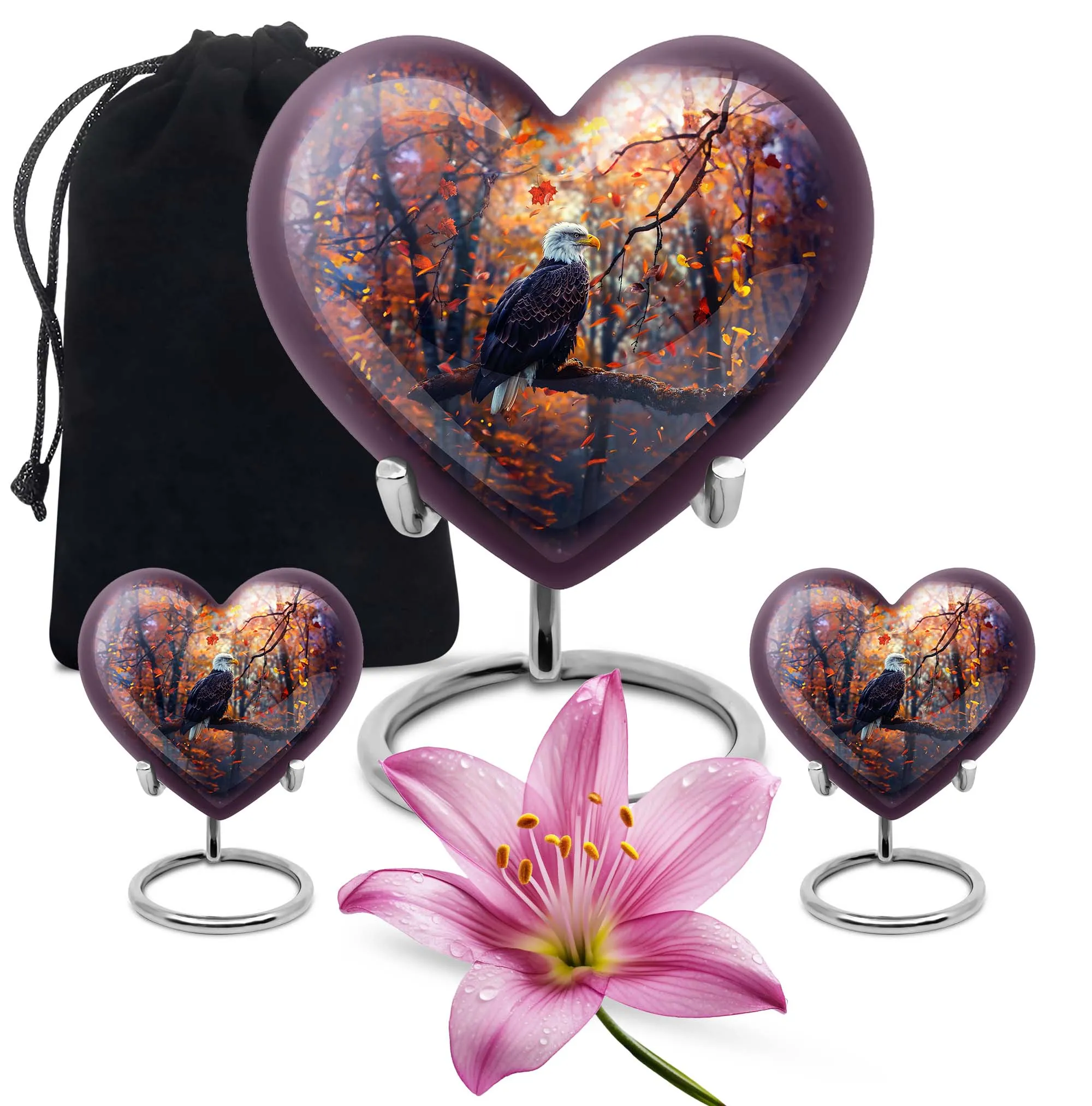 EAGLE Cremation Urn - Majestic Heart and Howling Wolf Design